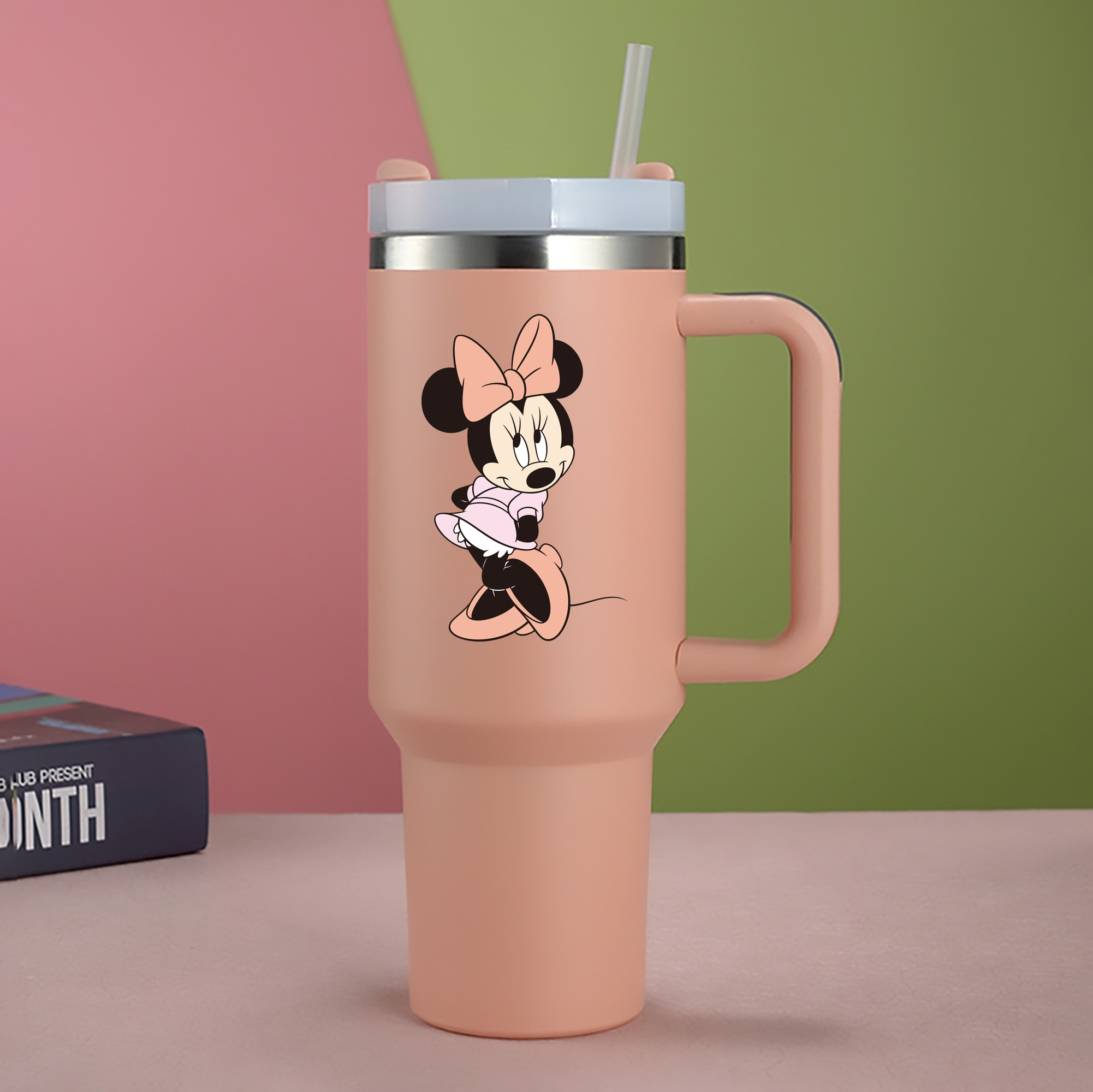 （画像用） ミッキーマウス Mickey Mouse 1200mL車用タンブラー - クリスタルステッカー（プラスチックストロー付き）