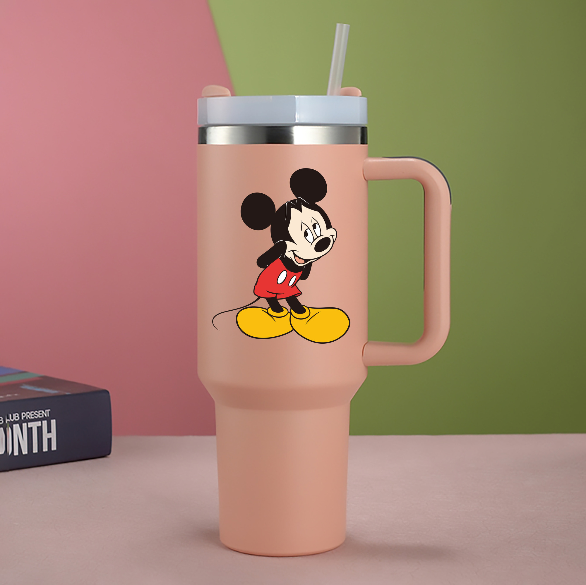 （画像用） ミッキーマウス Mickey Mouse 1200mL車用タンブラー - クリスタルステッカー（プラスチックストロー付き）