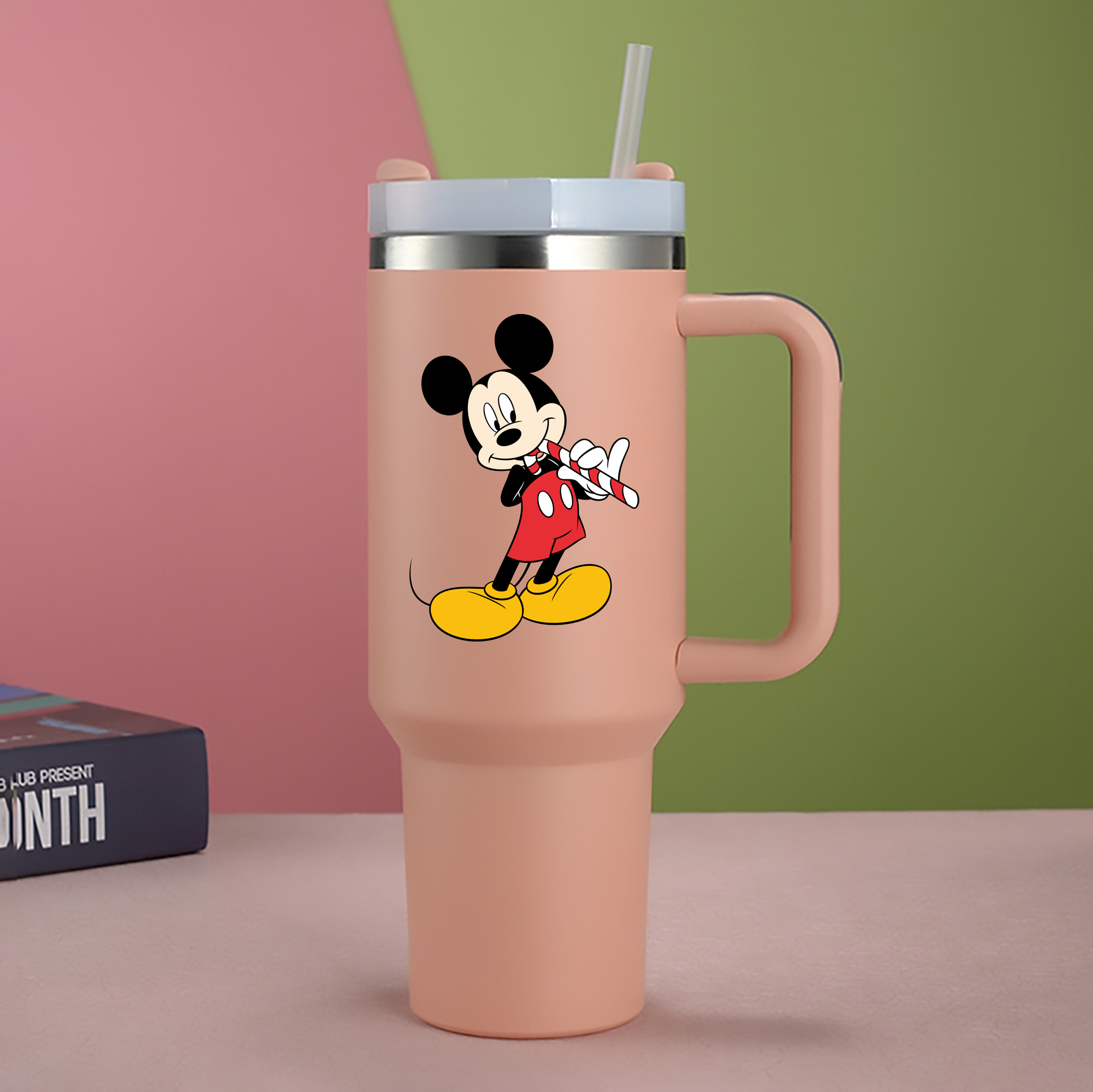 （画像用） ミッキーマウス Mickey Mouse 1200mL車用タンブラー - クリスタルステッカー（プラスチックストロー付き）