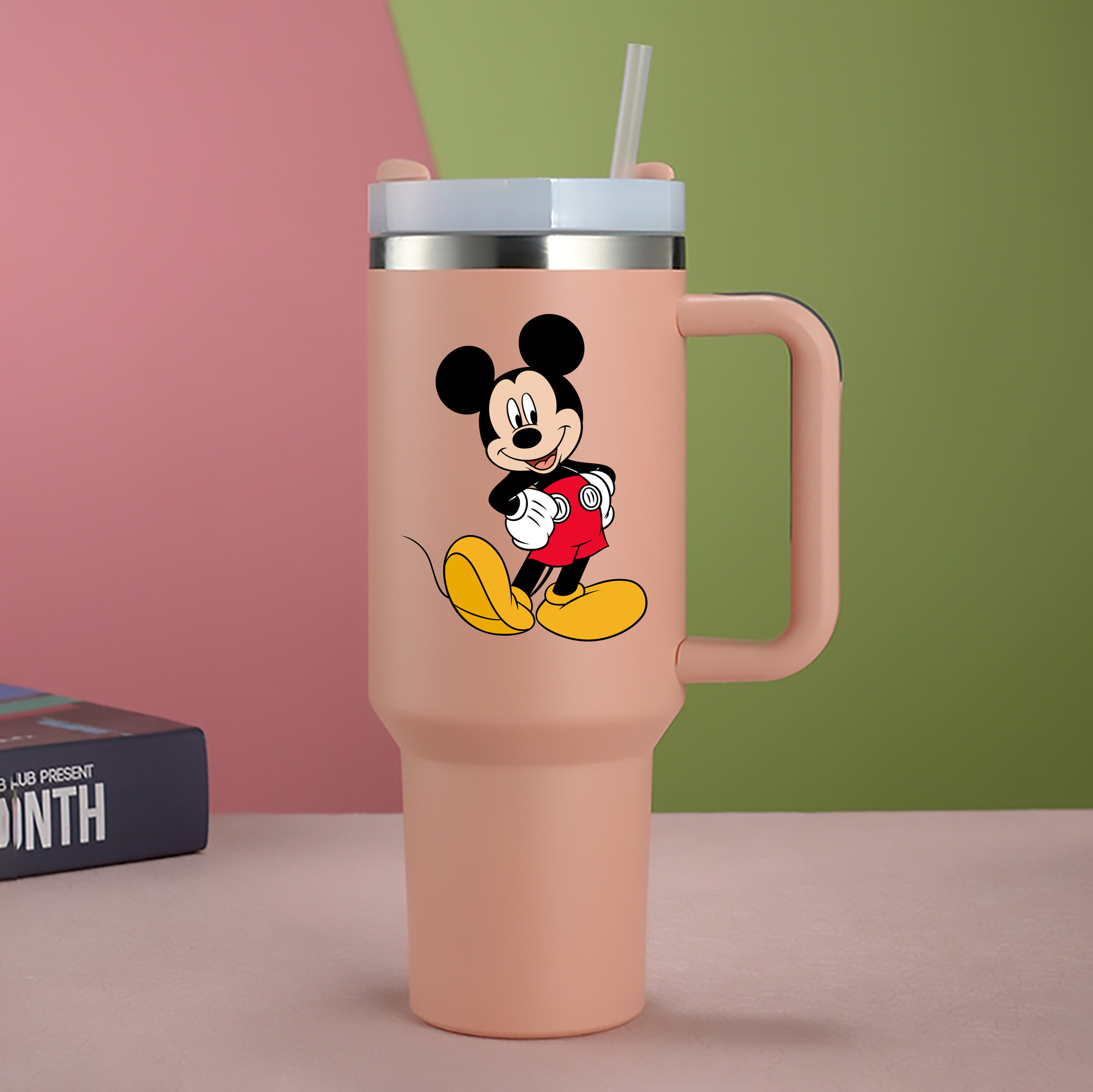 （画像用） ミッキーマウス Mickey Mouse 1200mL車用タンブラー - クリスタルステッカー（プラスチックストロー付き）