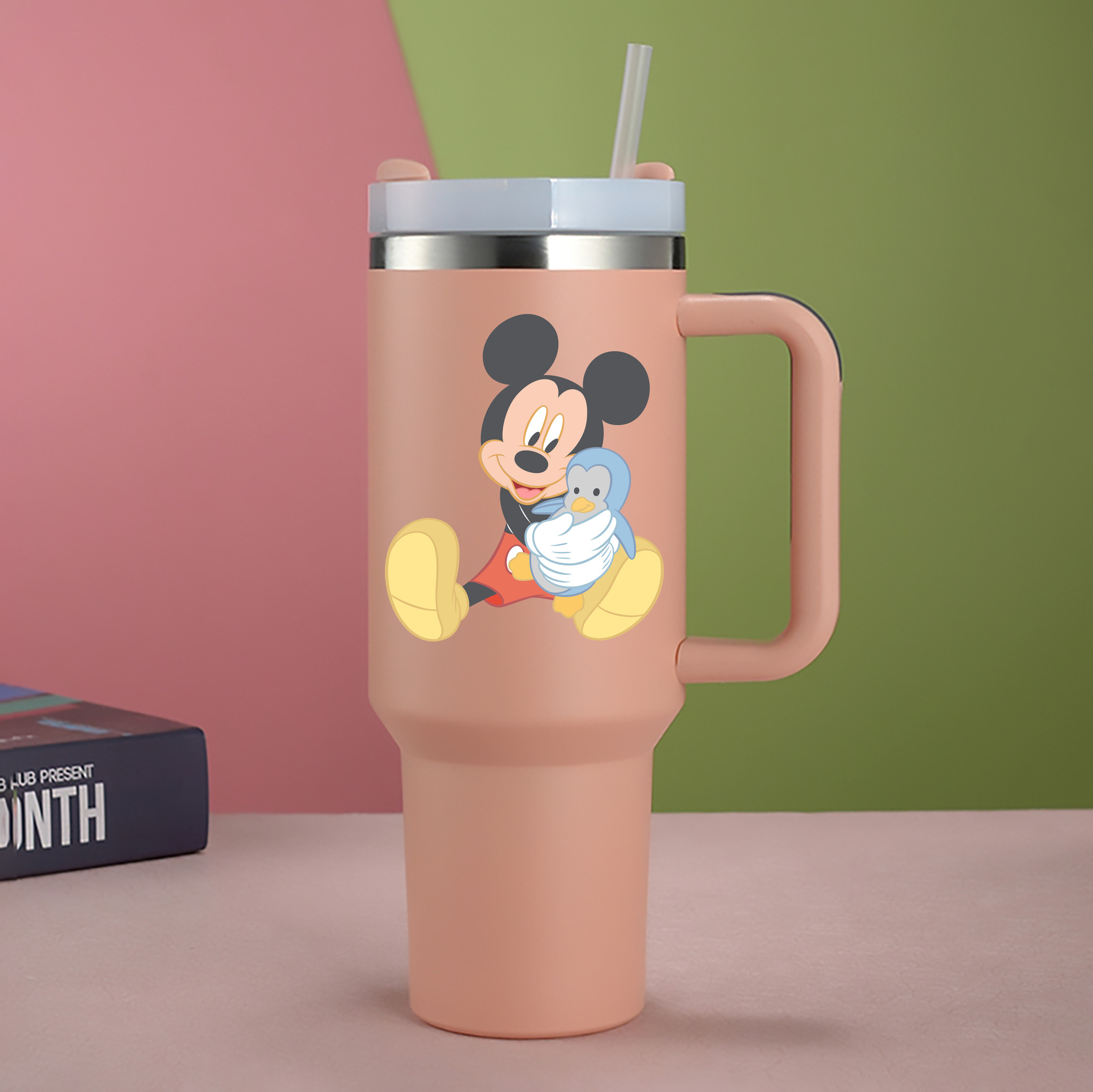 （画像用） ミッキーマウス Mickey Mouse 1200mL車用タンブラー - クリスタルステッカー（プラスチックストロー付き）