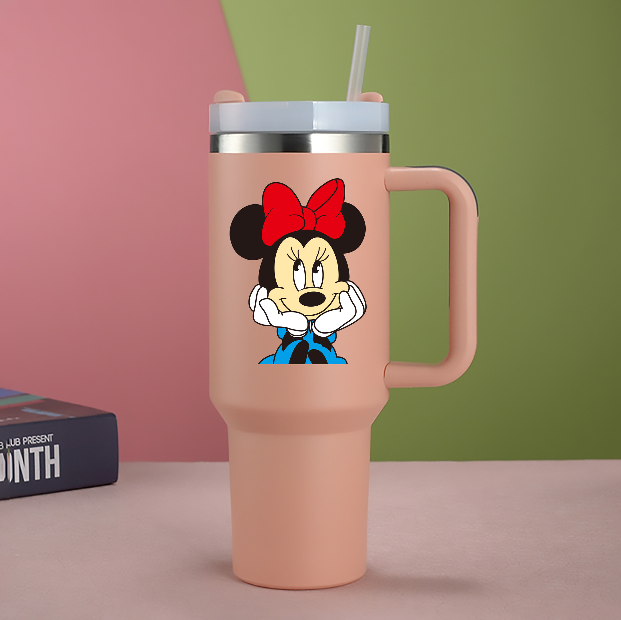 （画像用） ミッキーマウス Mickey Mouse 1200mL車用タンブラー - クリスタルステッカー（プラスチックストロー付き）