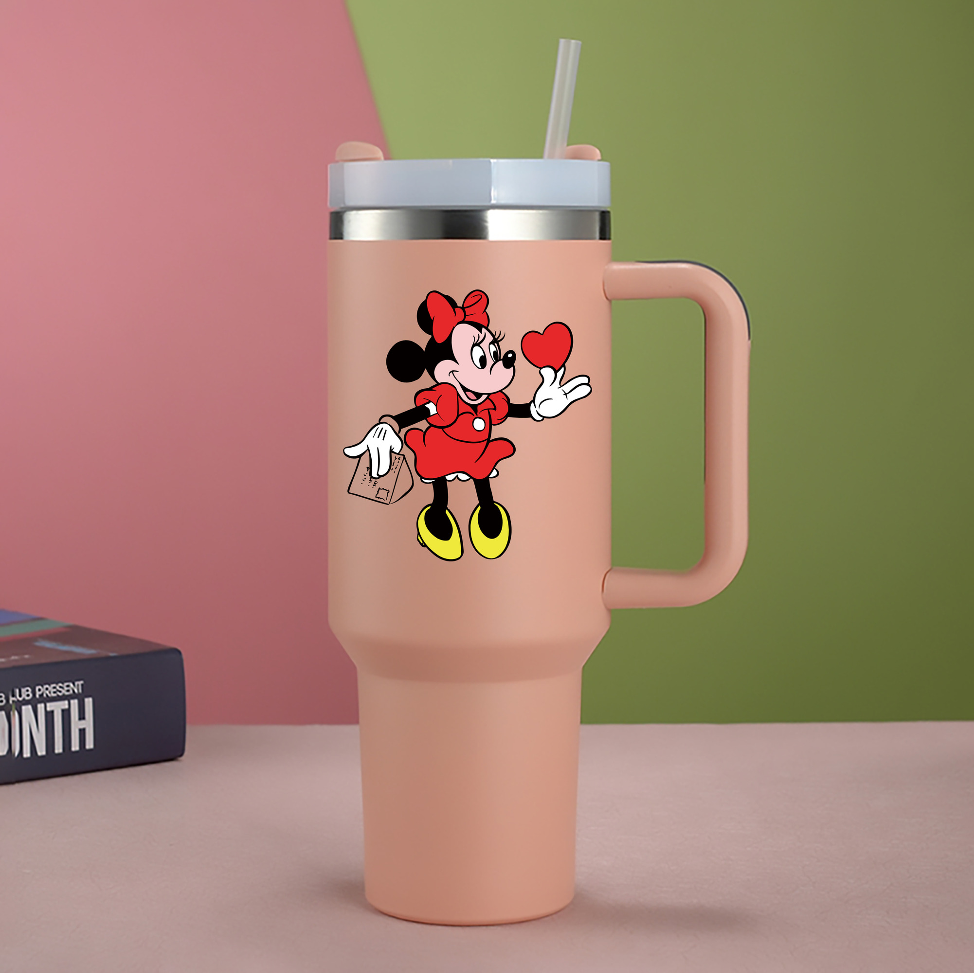 （画像用） ミッキーマウス Mickey Mouse 1200mL車用タンブラー - クリスタルステッカー（プラスチックストロー付き）