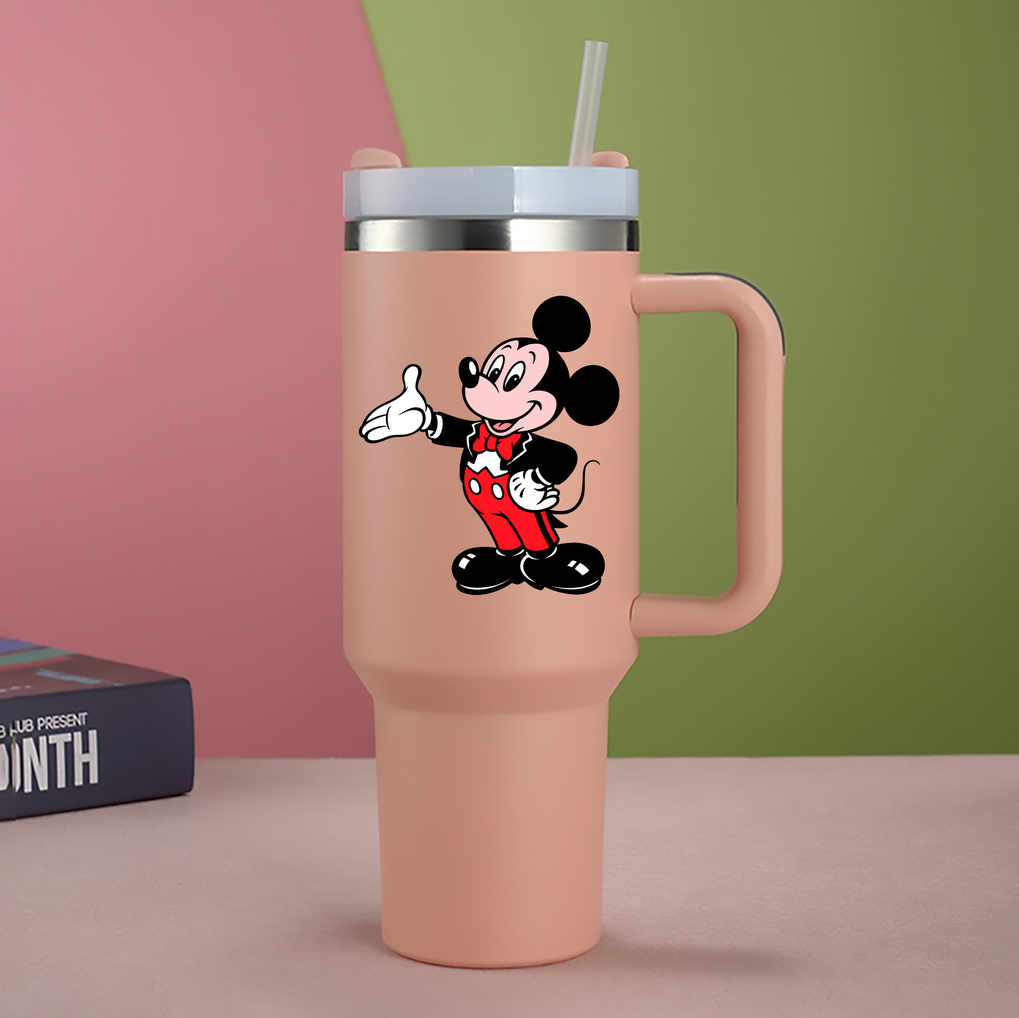 （画像用） ミッキーマウス Mickey Mouse 1200mL車用タンブラー - クリスタルステッカー（プラスチックストロー付き）