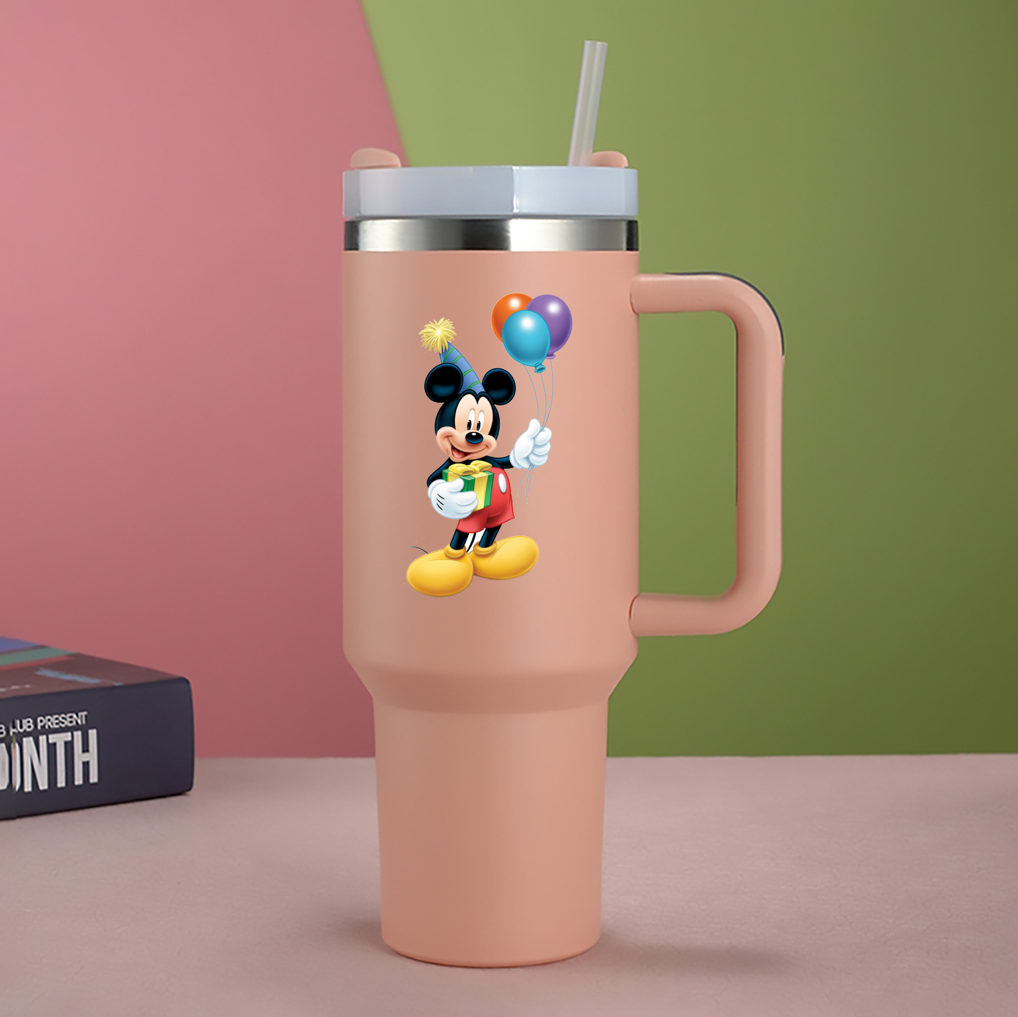（画像用） ミッキーマウス Mickey Mouse 1200mL車用タンブラー - クリスタルステッカー（プラスチックストロー付き）