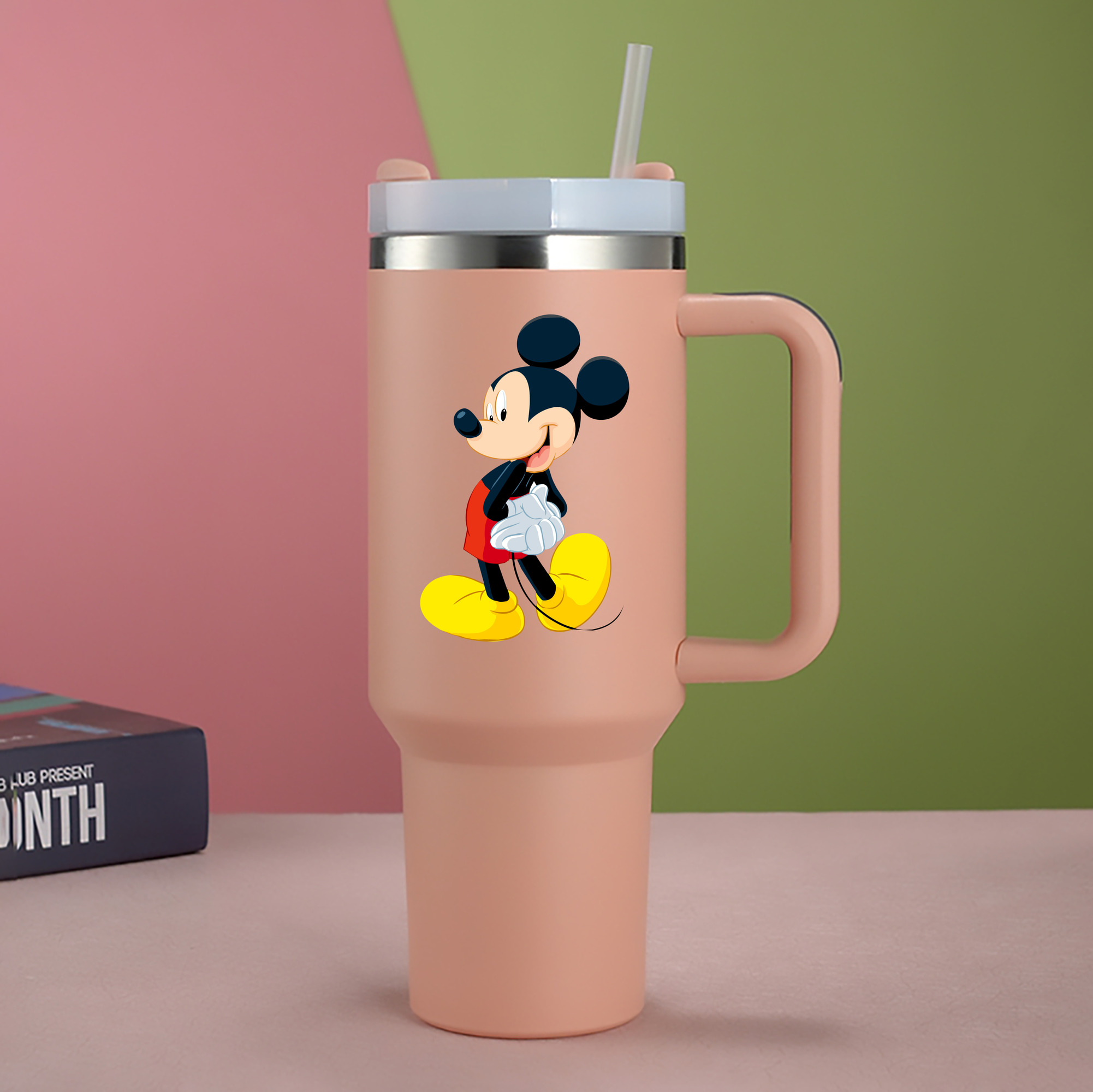 （画像用） ミッキーマウス Mickey Mouse 1200mL車用タンブラー - クリスタルステッカー（プラスチックストロー付き）