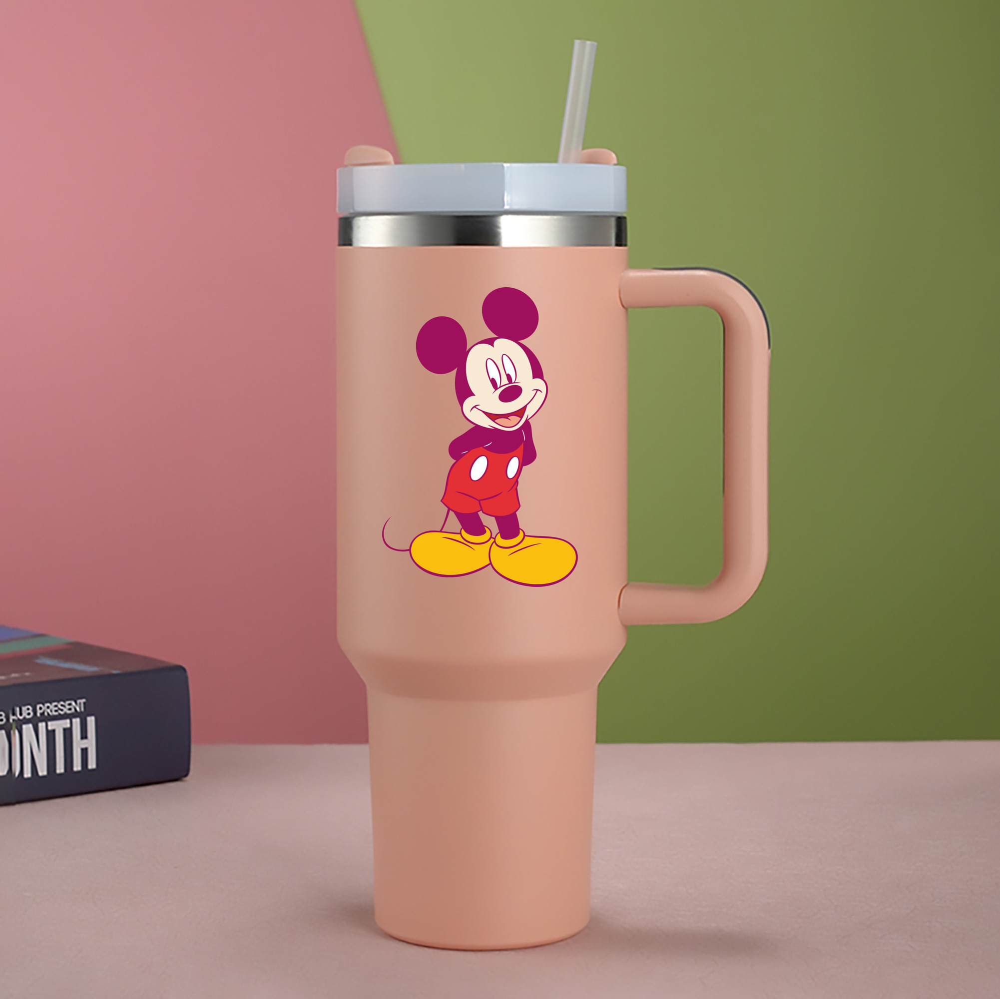 （画像用） ミッキーマウス Mickey Mouse 1200mL車用タンブラー - クリスタルステッカー（プラスチックストロー付き）