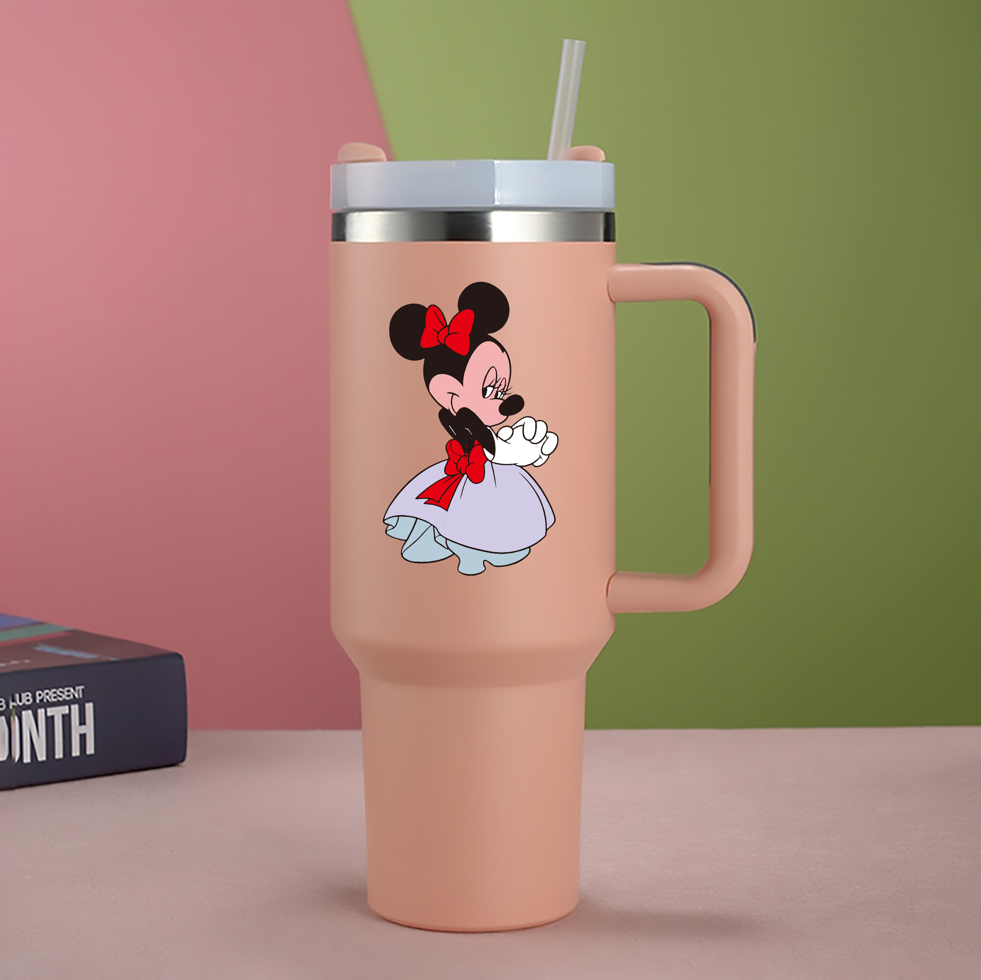 （画像用） ミッキーマウス Mickey Mouse 1200mL車用タンブラー - クリスタルステッカー（プラスチックストロー付き）