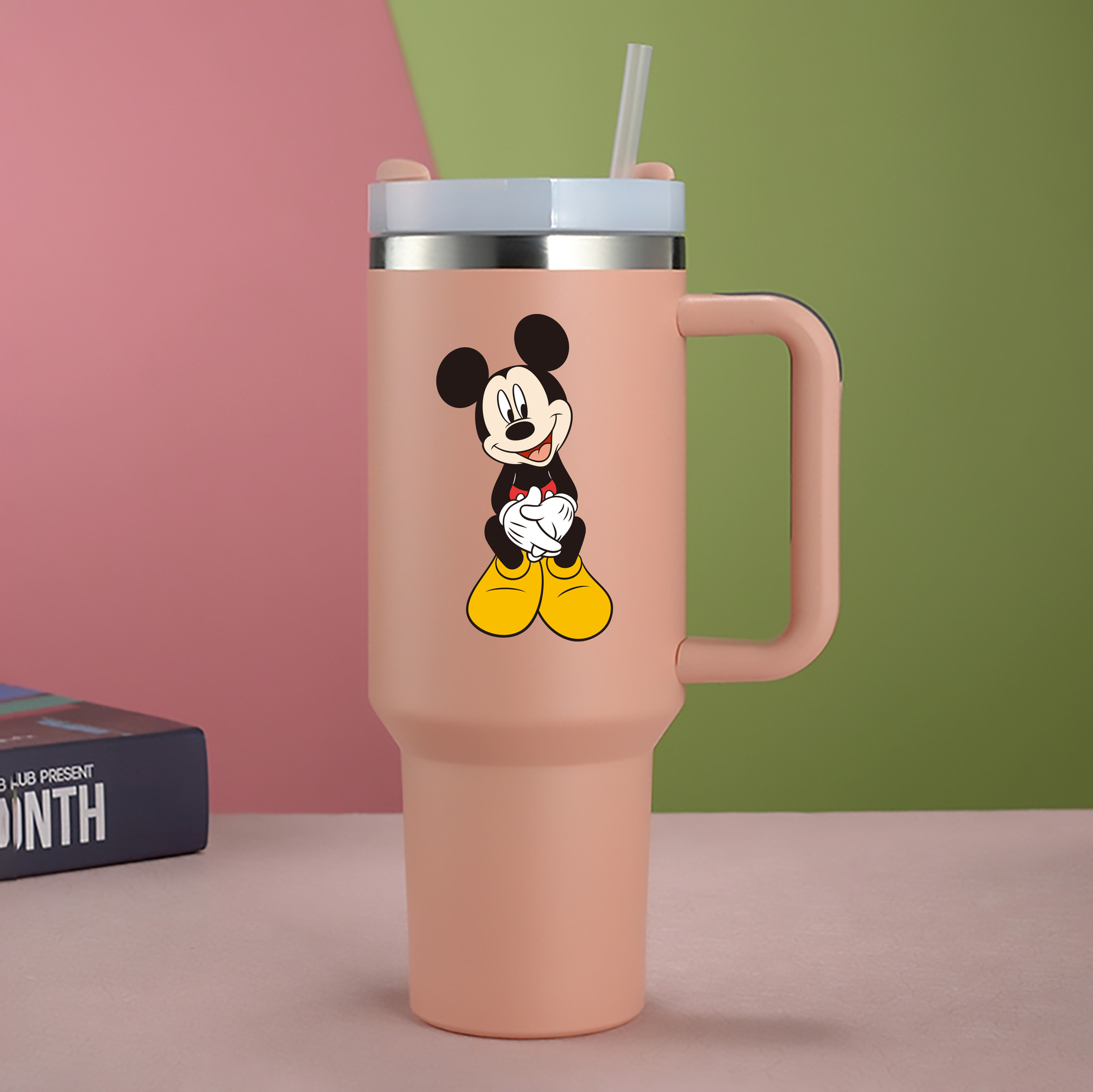 ミッキーマウス Mickey Mouse 1200mL車用タンブラー - クリスタルステッカー（プラスチックストロー付き）
