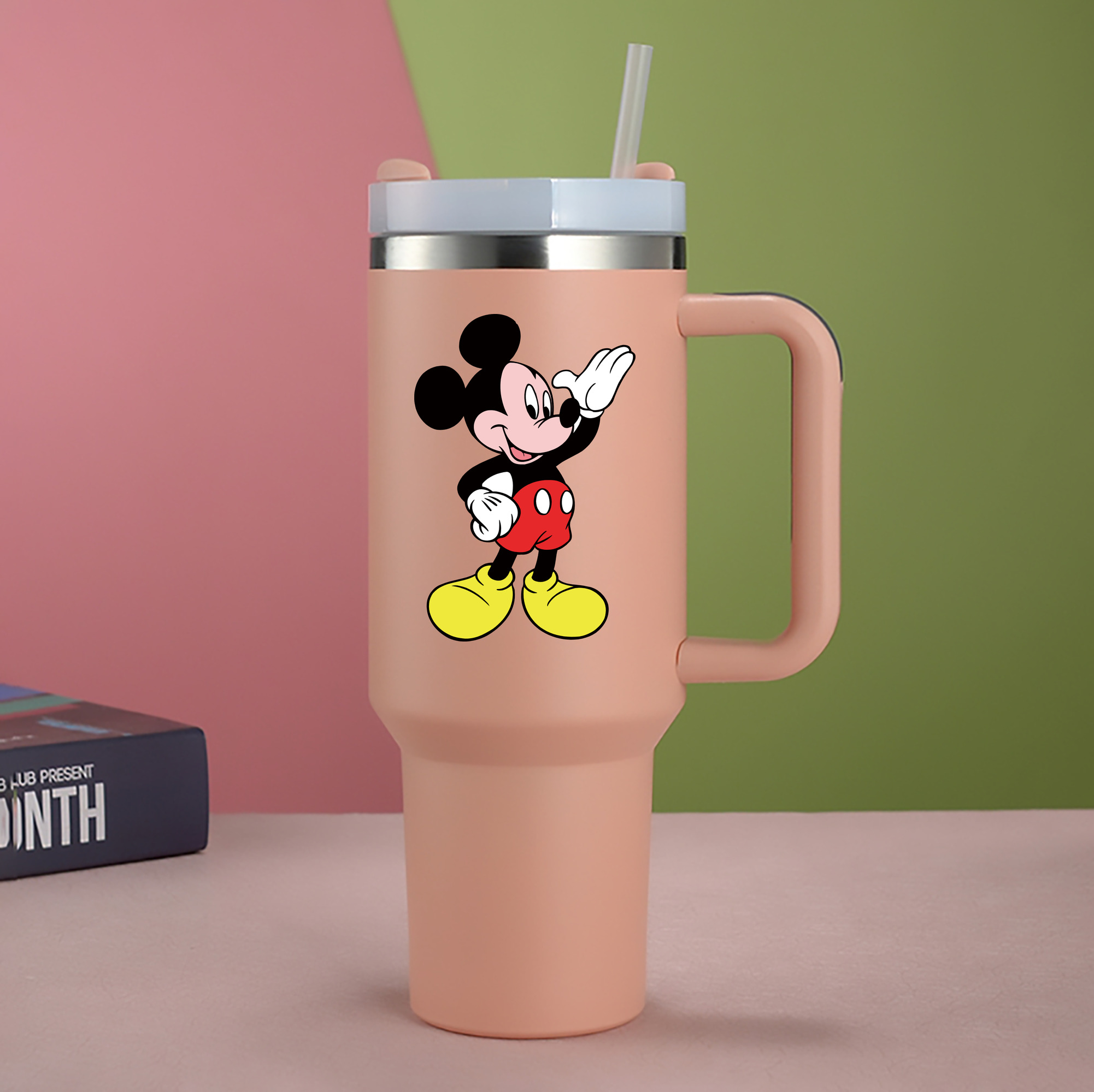 （画像用） ミッキーマウス Mickey Mouse 1200mL車用タンブラー - クリスタルステッカー（プラスチックストロー付き）