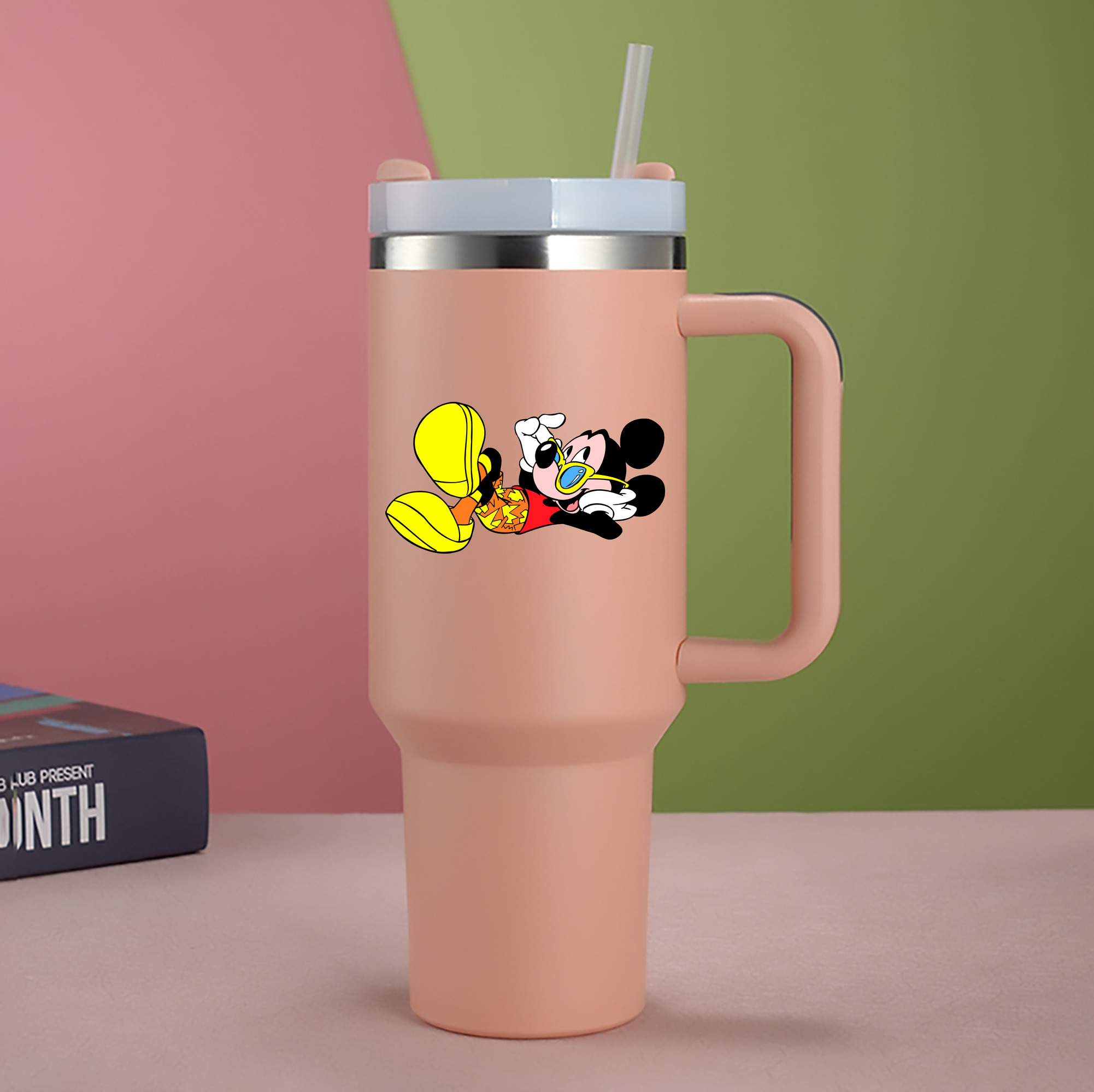 （画像用） ミッキーマウス Mickey Mouse 1200mL車用タンブラー - クリスタルステッカー（プラスチックストロー付き）