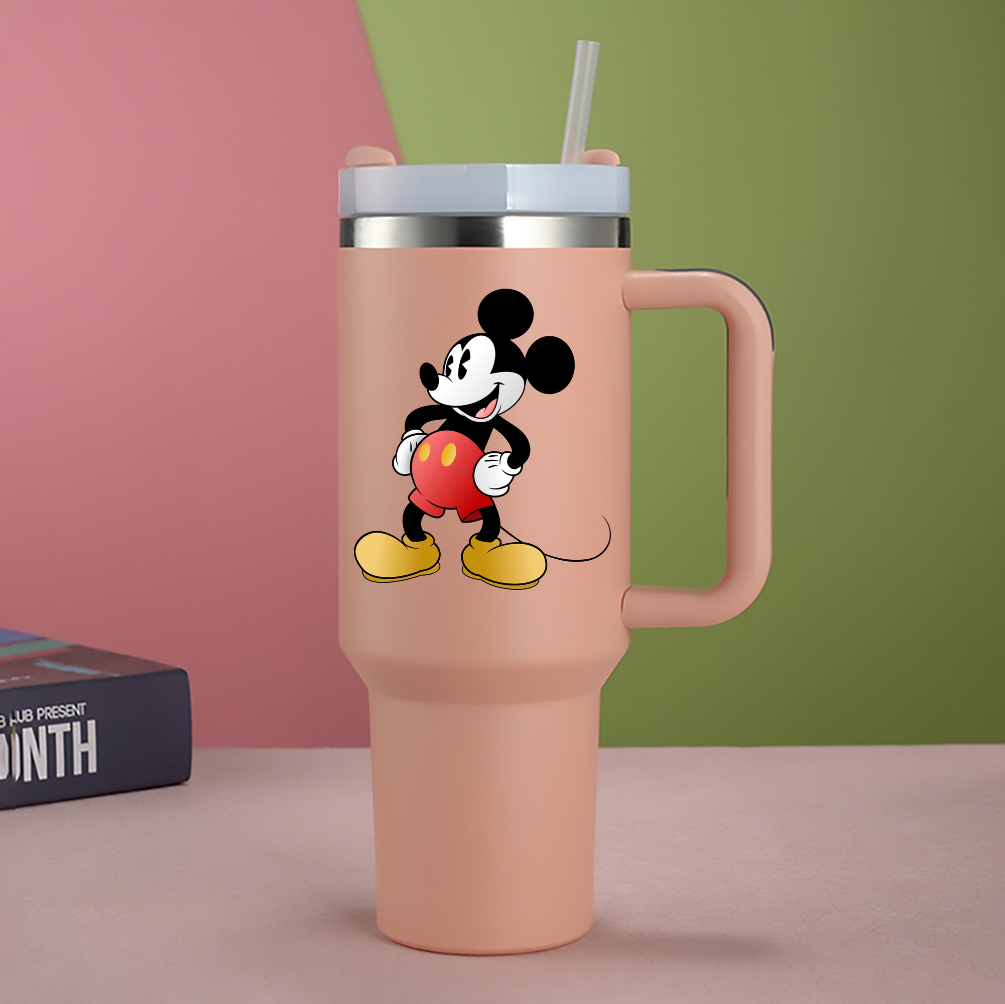 （画像用） ミッキーマウス Mickey Mouse 1200mL車用タンブラー - クリスタルステッカー（プラスチックストロー付き）