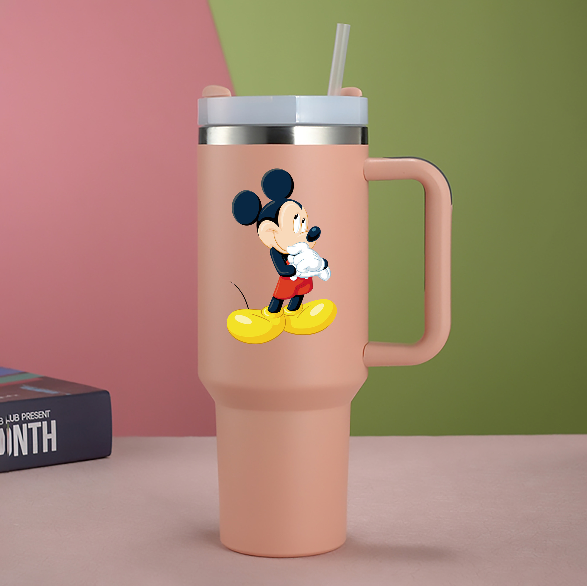 （画像用） ミッキーマウス Mickey Mouse 1200mL車用タンブラー - クリスタルステッカー（プラスチックストロー付き）