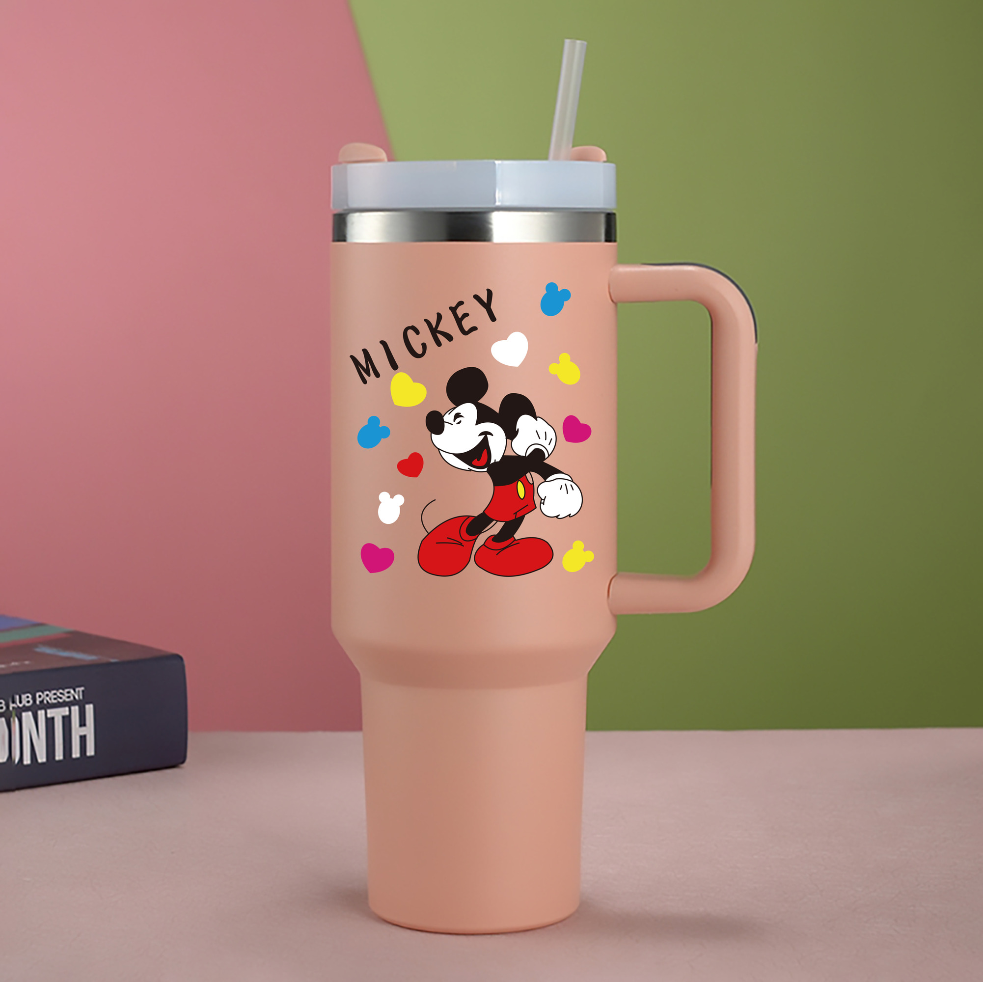 ミッキーマウス Mickey Mouse 1200mL車用タンブラー - クリスタルステッカー（プラスチックストロー付き）