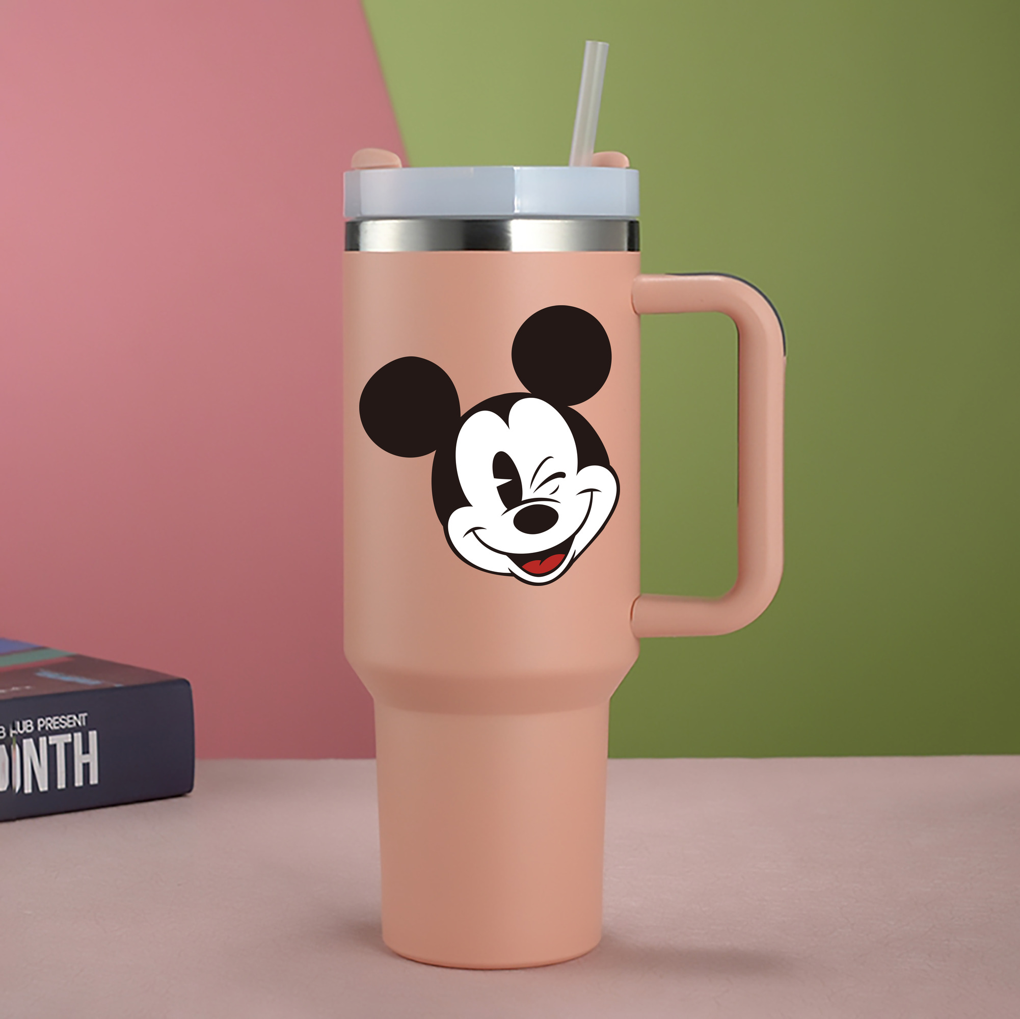 ミッキーマウス Mickey Mouse 1200mL車用タンブラー - クリスタルステッカー（プラスチックストロー付き）
