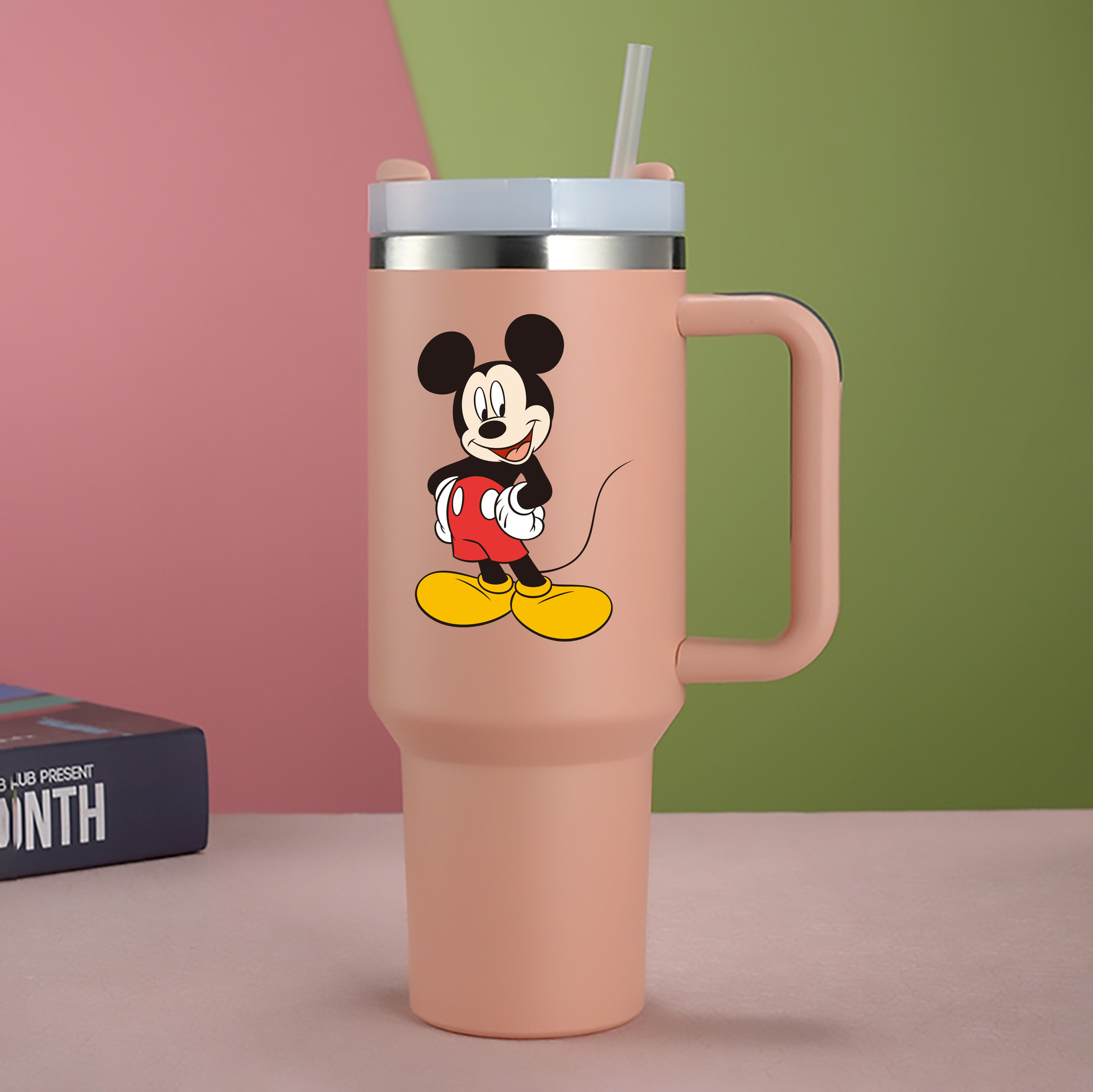 ミッキーマウス Mickey Mouse 1200mL車用タンブラー - クリスタルステッカー（プラスチックストロー付き）