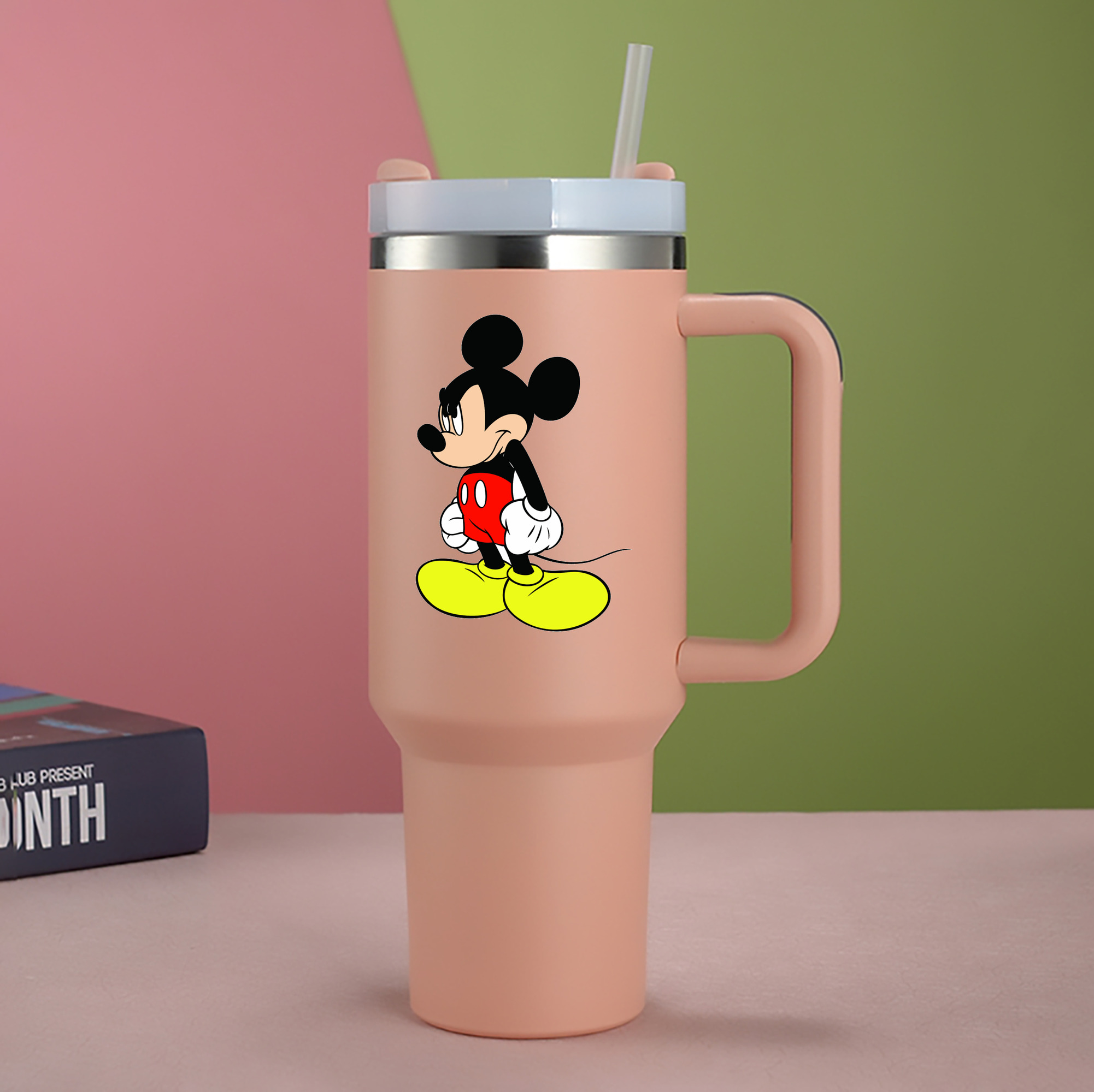 （画像用） ミッキーマウス Mickey Mouse 1200mL車用タンブラー - クリスタルステッカー（プラスチックストロー付き）