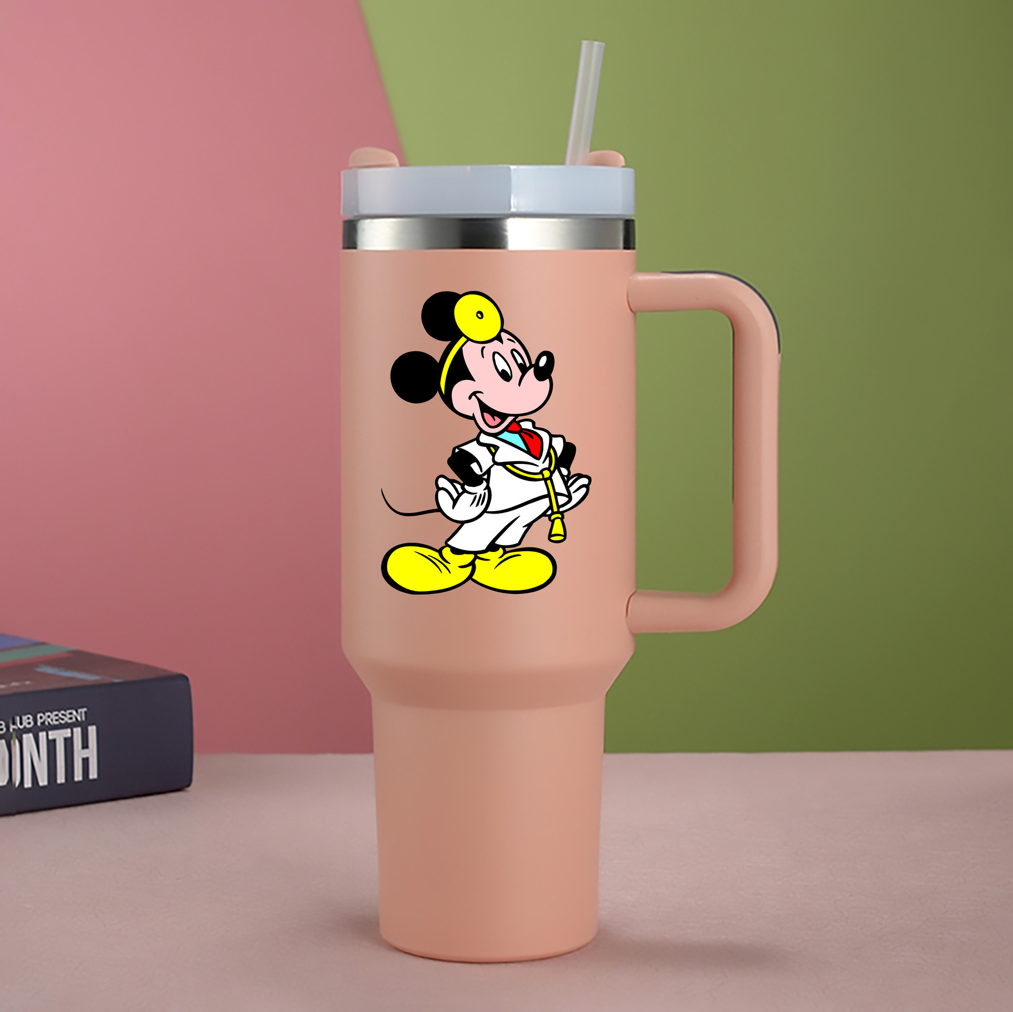 （画像用） ミッキーマウス Mickey Mouse 1200mL車用タンブラー - クリスタルステッカー（プラスチックストロー付き）