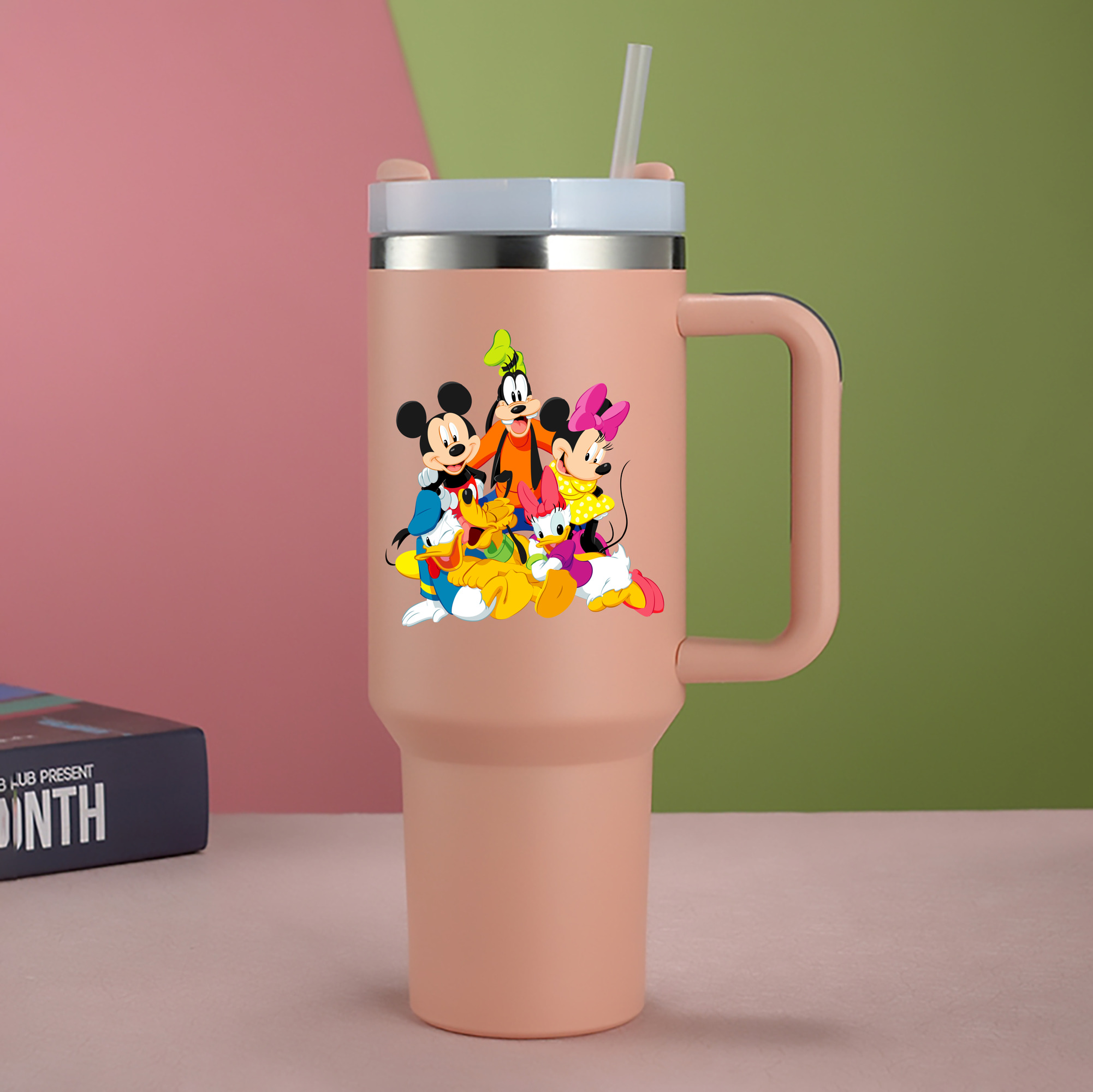 ミッキーマウス Mickey Mouse 1200mL車用タンブラー - クリスタルステッカー（プラスチックストロー付き）