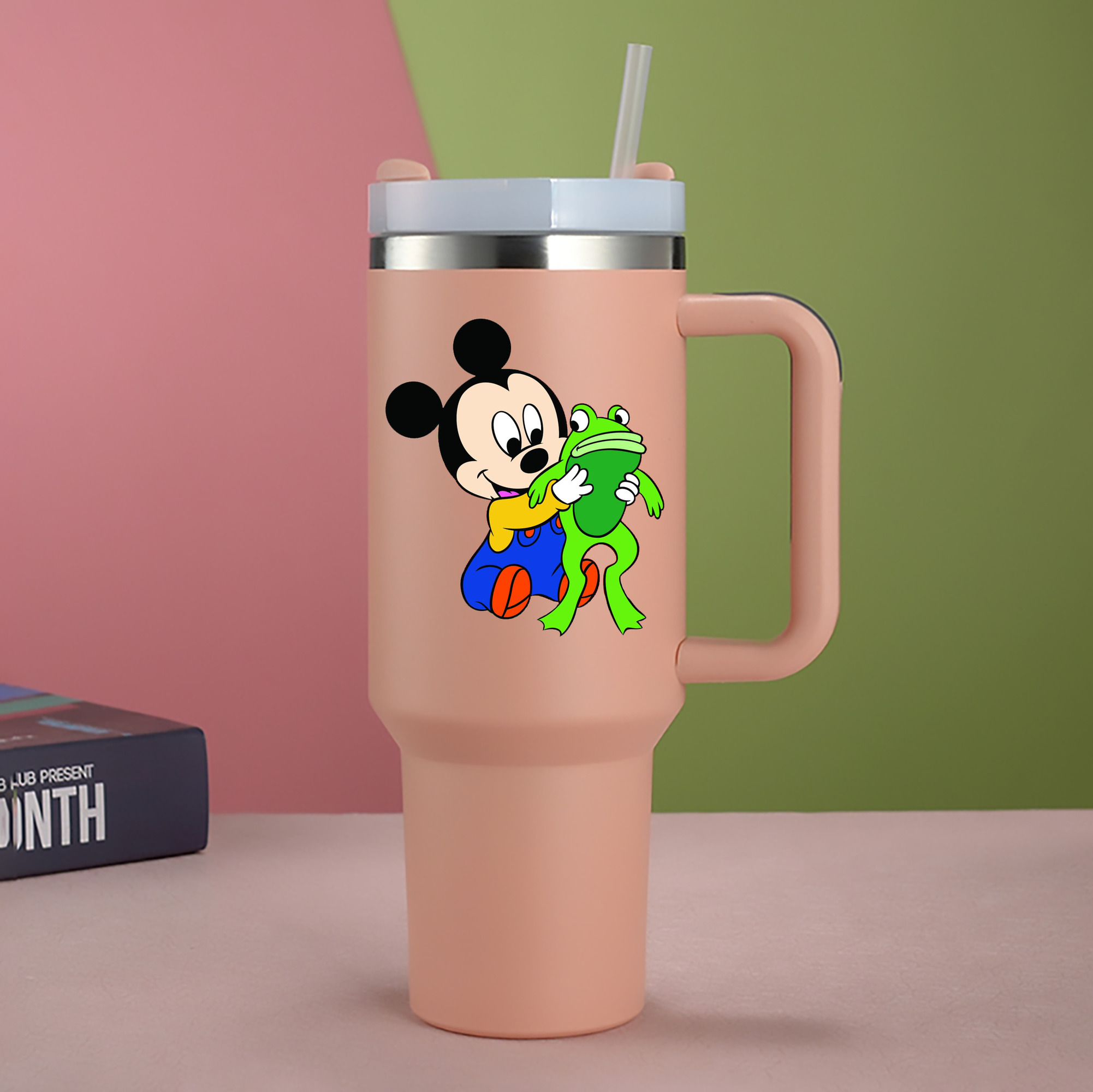 （画像用） ミッキーマウス Mickey Mouse 1200mL車用タンブラー - クリスタルステッカー（プラスチックストロー付き）