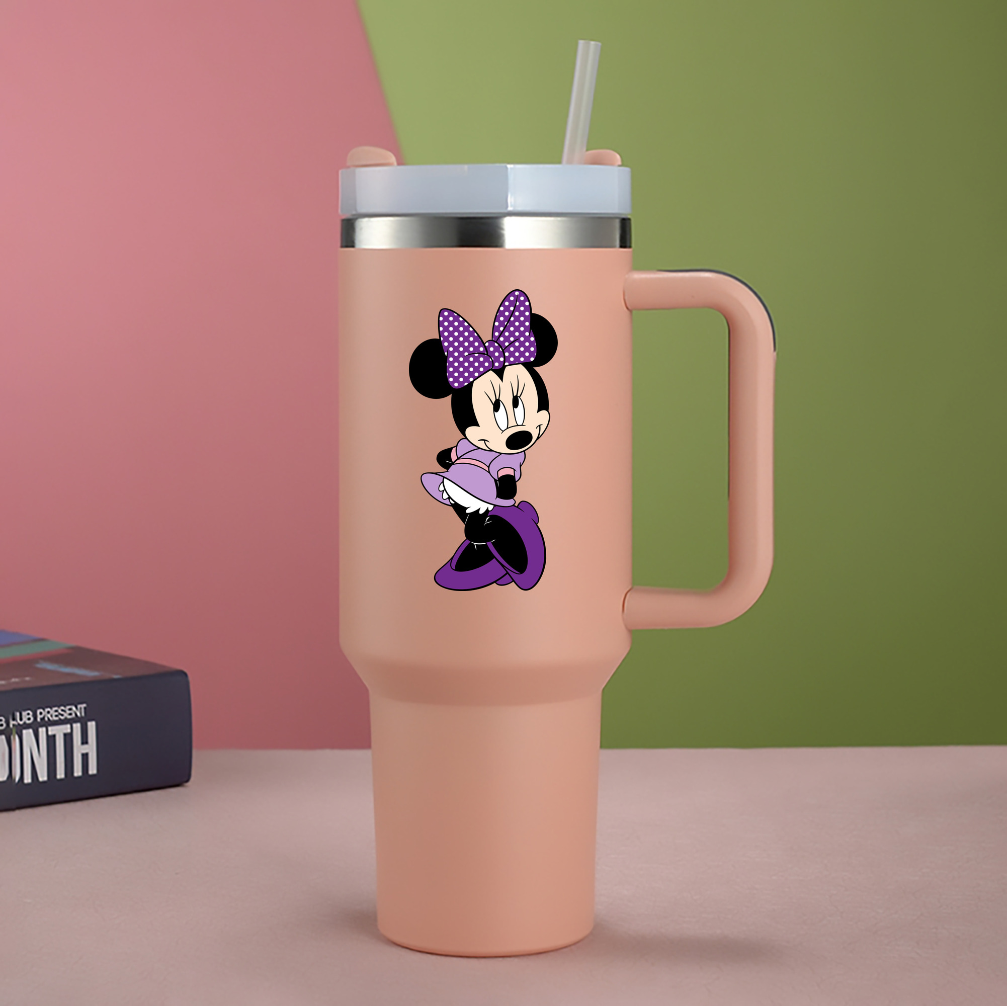 （画像用） ミッキーマウス Mickey Mouse 1200mL車用タンブラー - クリスタルステッカー（プラスチックストロー付き）