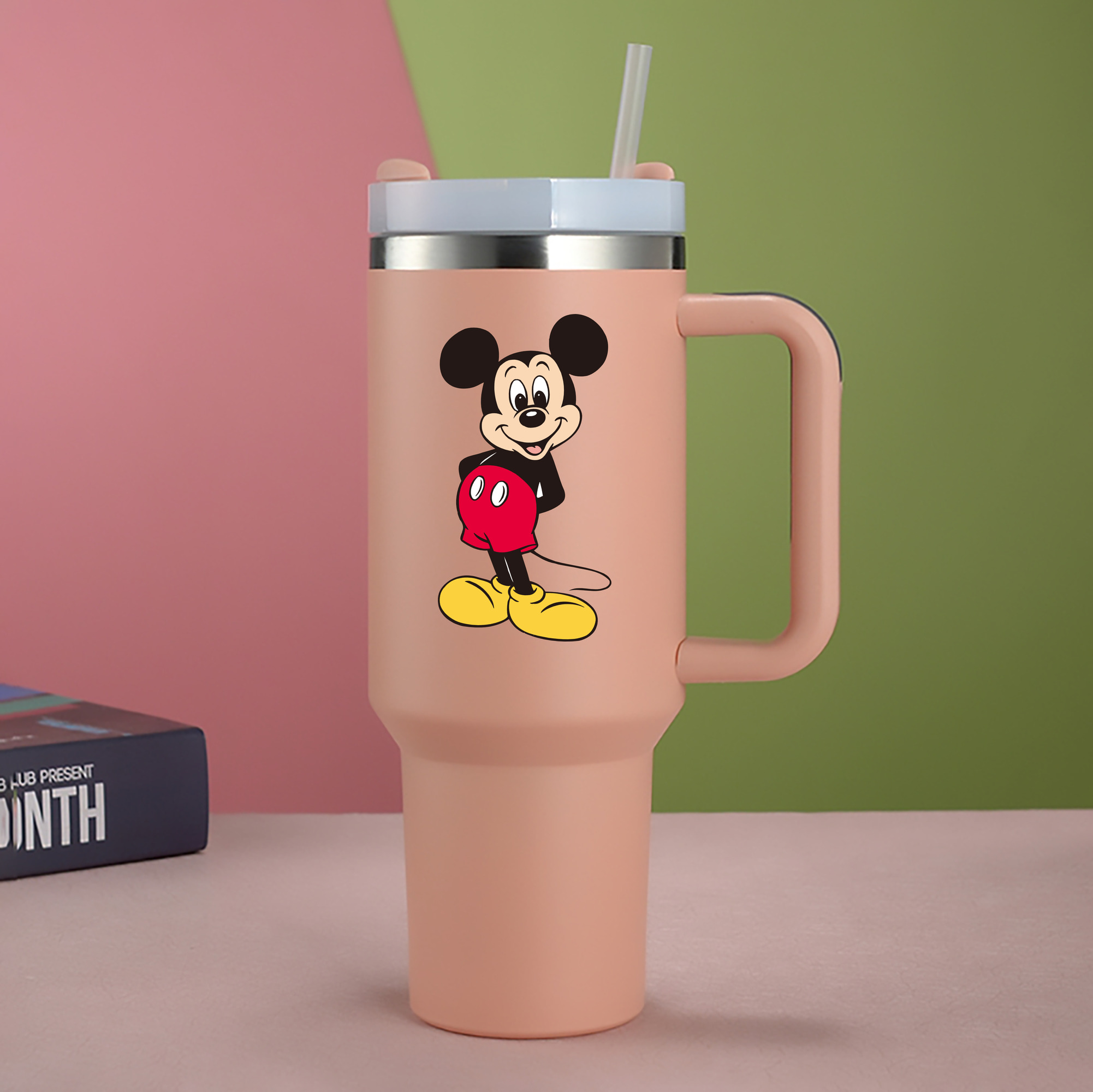 （画像用） ミッキーマウス Mickey Mouse 1200mL車用タンブラー - クリスタルステッカー（プラスチックストロー付き）