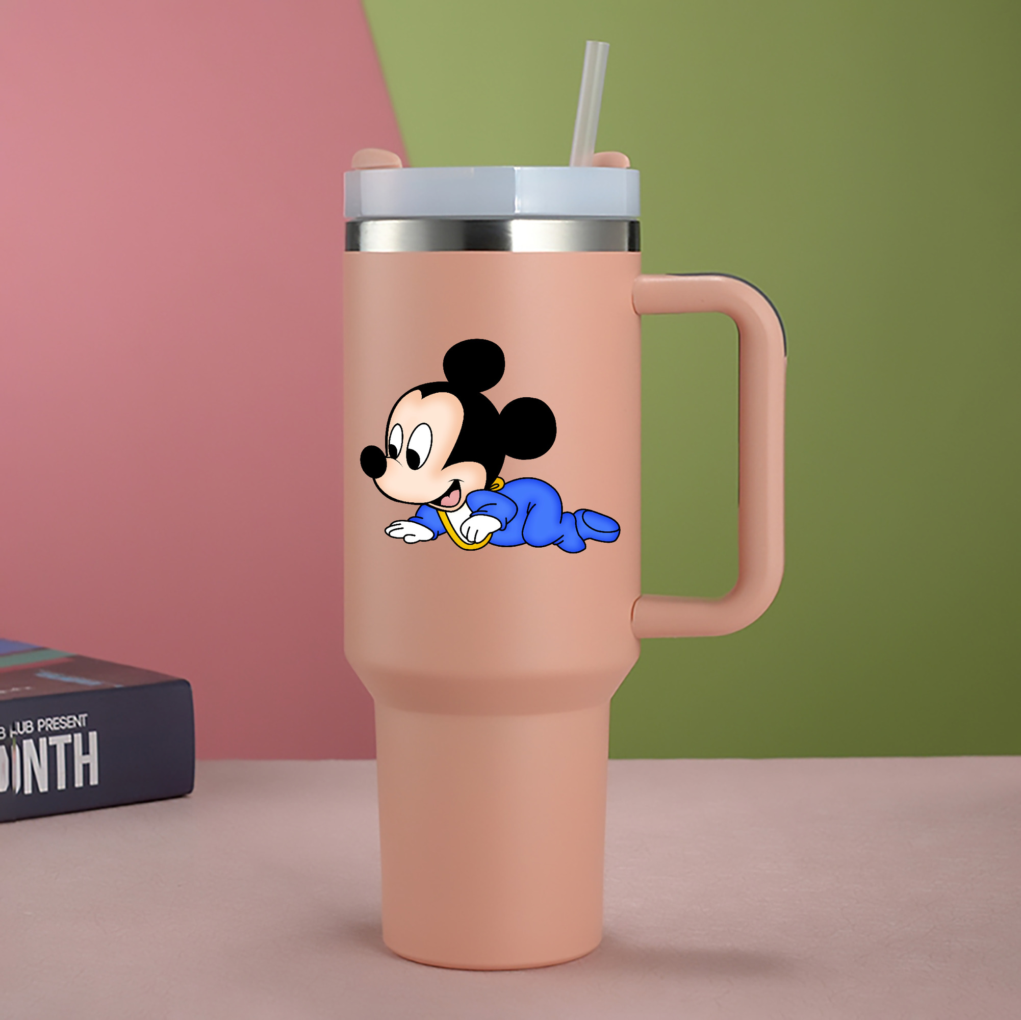 （画像用） ミッキーマウス Mickey Mouse 1200mL車用タンブラー - クリスタルステッカー（プラスチックストロー付き）