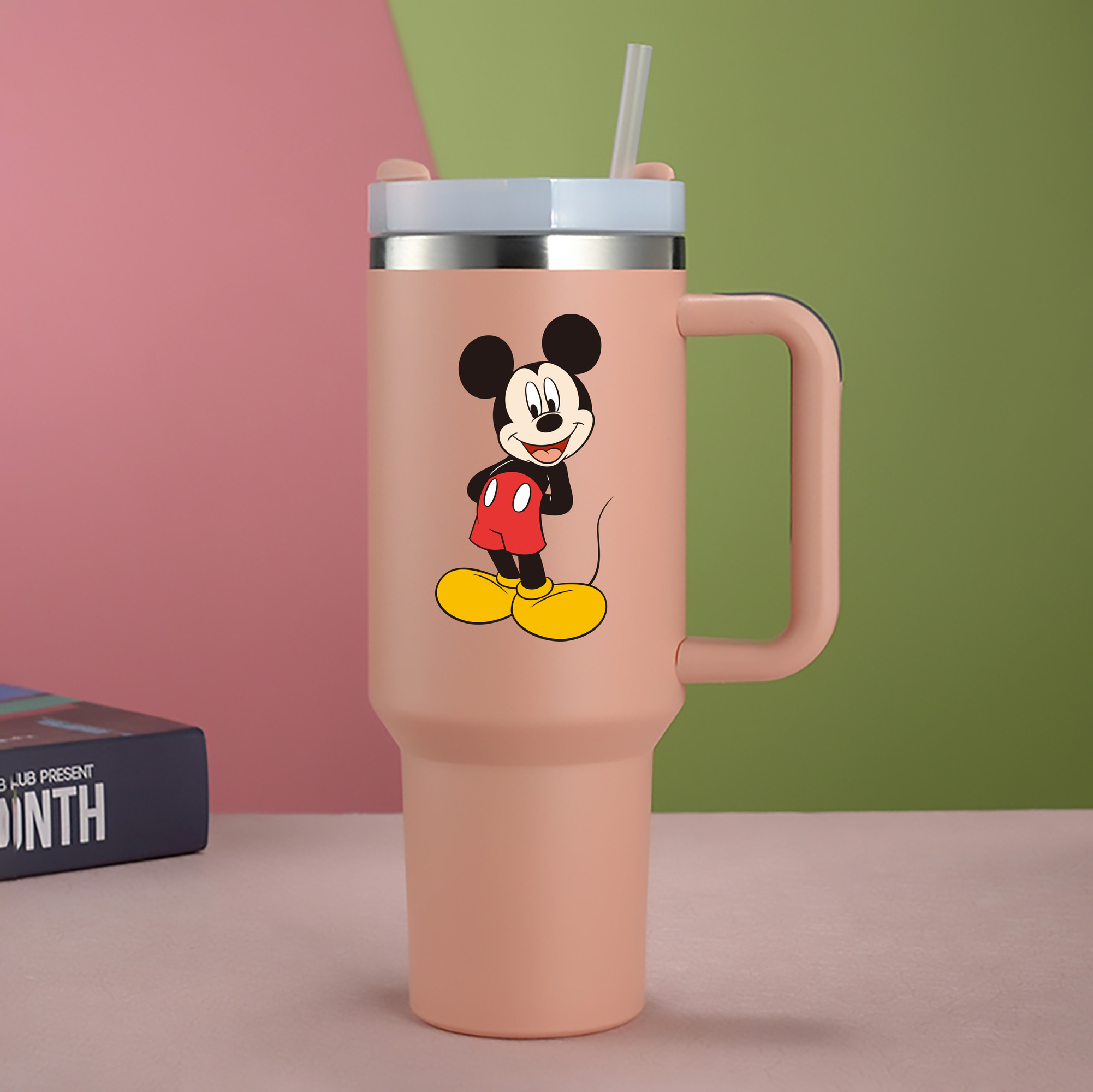 （画像用） ミッキーマウス Mickey Mouse 1200mL車用タンブラー - クリスタルステッカー（プラスチックストロー付き）
