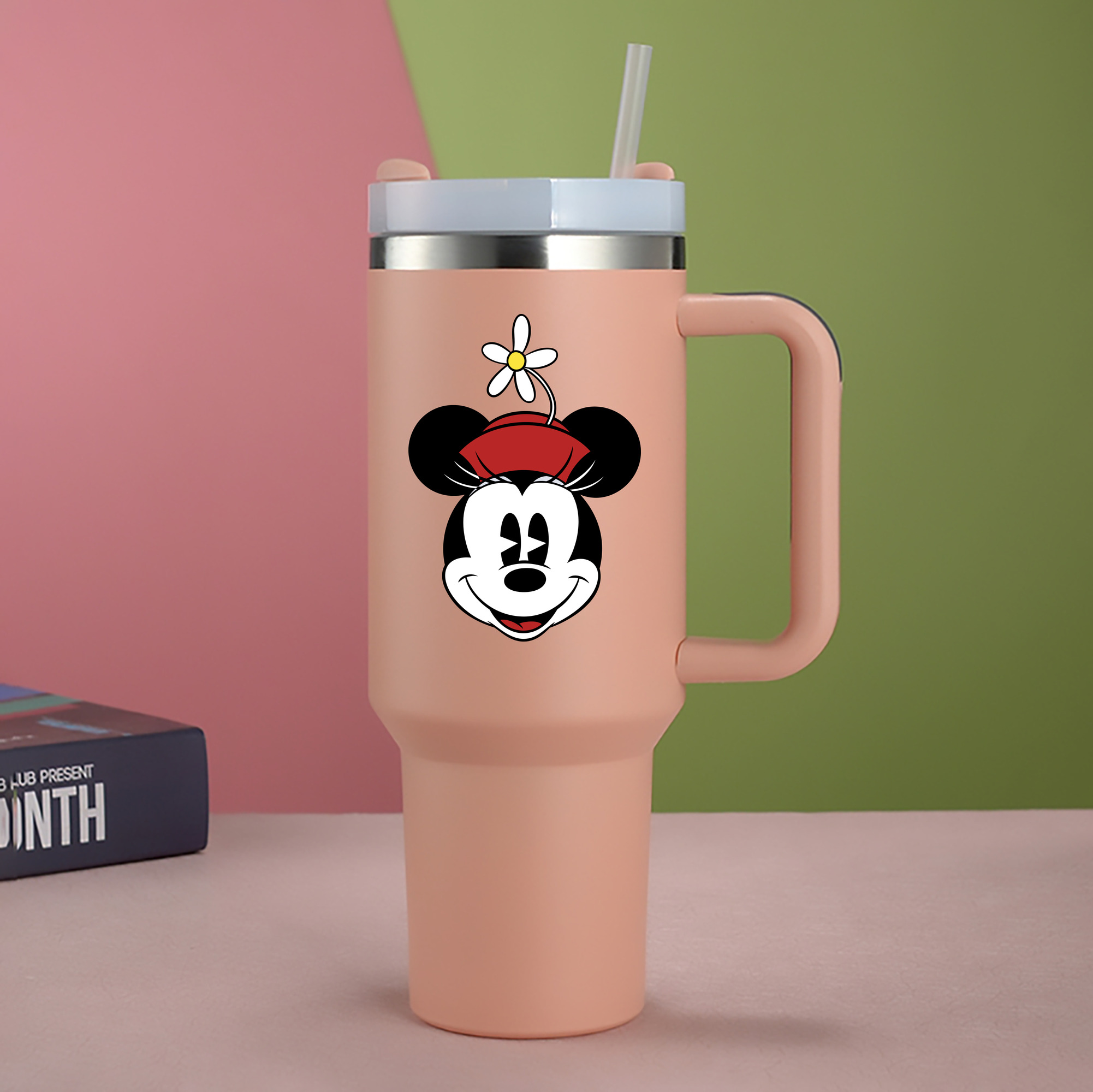 （画像用） ミッキーマウス Mickey Mouse 1200mL車用タンブラー - クリスタルステッカー（プラスチックストロー付き）