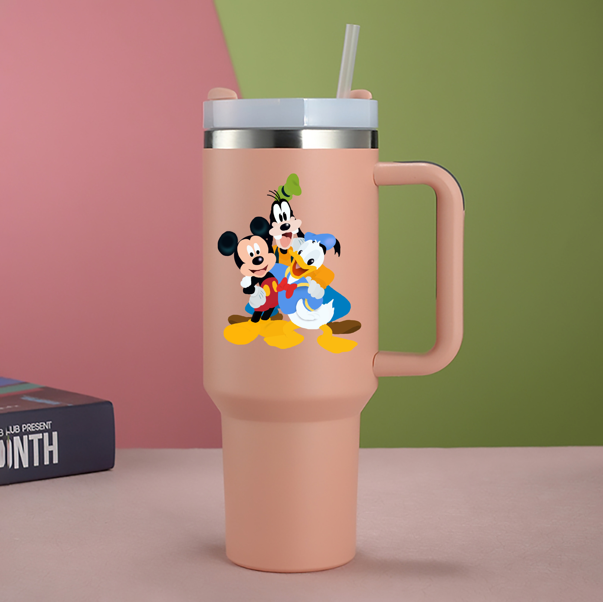 （画像用） ミッキーマウス Mickey Mouse 1200mL車用タンブラー - クリスタルステッカー（プラスチックストロー付き）