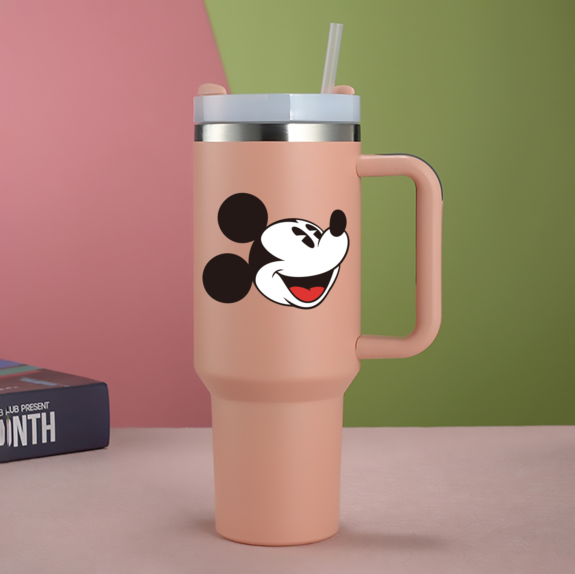 ミッキーマウス Mickey Mouse 1200mL車用タンブラー - クリスタルステッカー（プラスチックストロー付き）