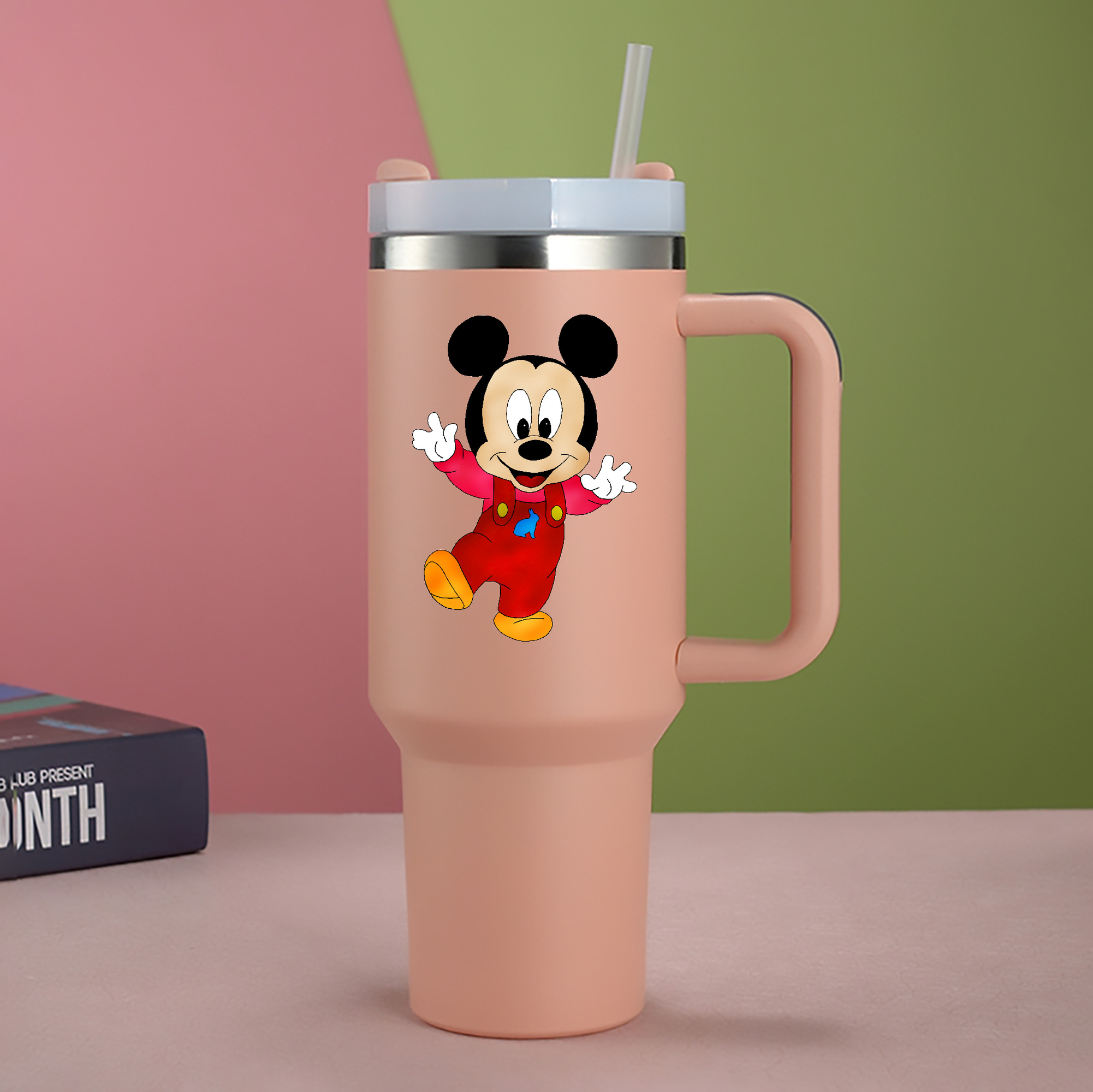 （画像用） ミッキーマウス Mickey Mouse 1200mL車用タンブラー - クリスタルステッカー（プラスチックストロー付き）