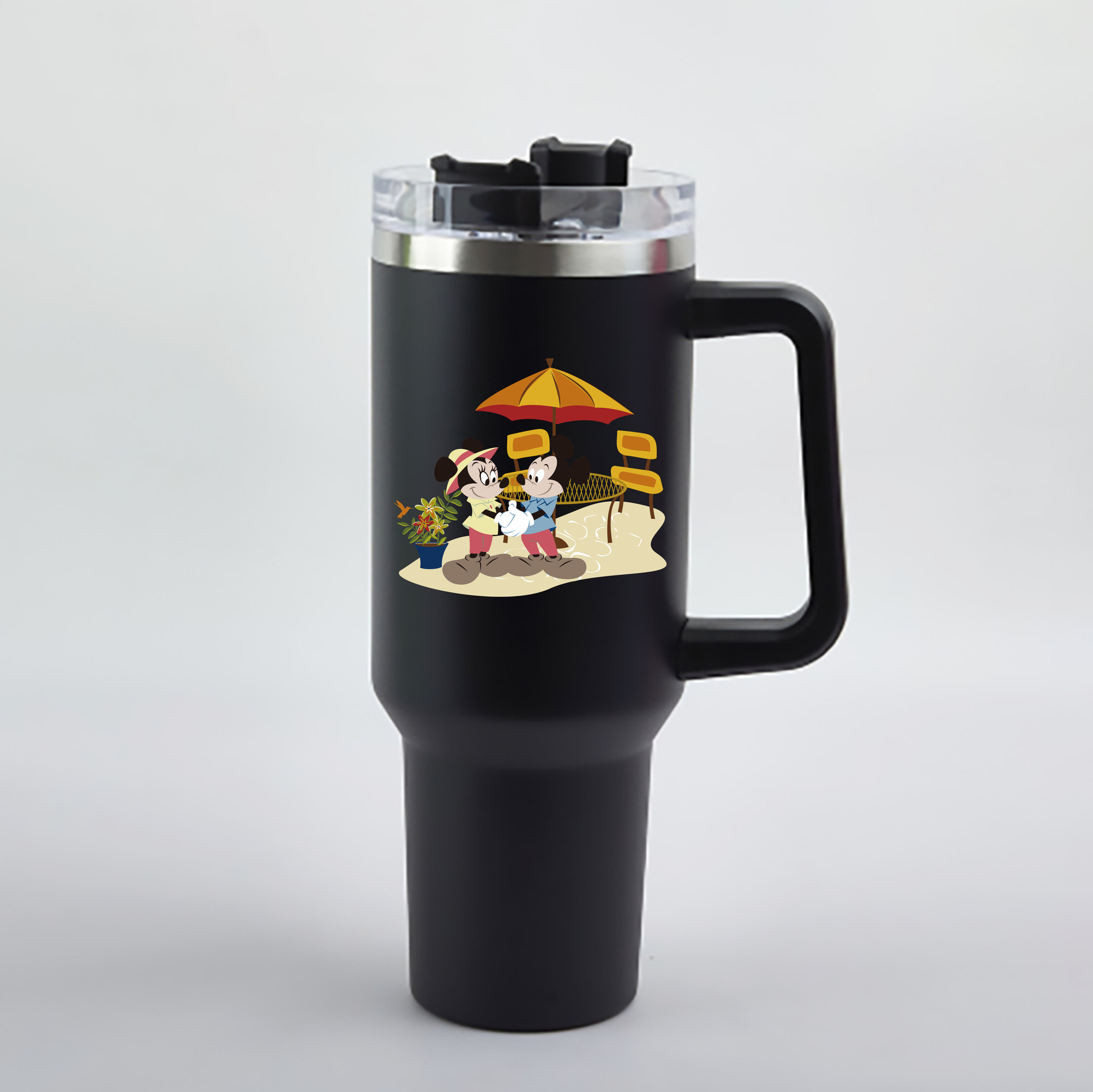 （画像用） ミッキーマウス Mickey Mouse 1200mL車用タンブラー - クリスタルステッカー（プラスチックストロー付き）