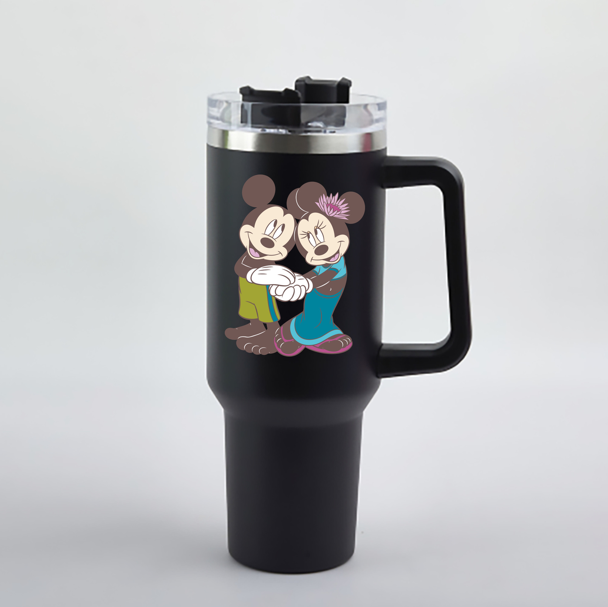 （画像用） ミッキーマウス Mickey Mouse 1200mL車用タンブラー - クリスタルステッカー（プラスチックストロー付き）