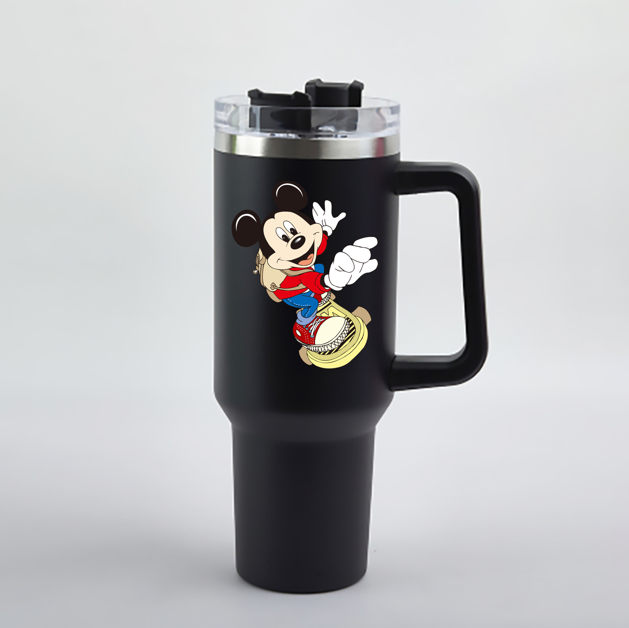 （画像用） ミッキーマウス Mickey Mouse 1200mL車用タンブラー - クリスタルステッカー（プラスチックストロー付き）