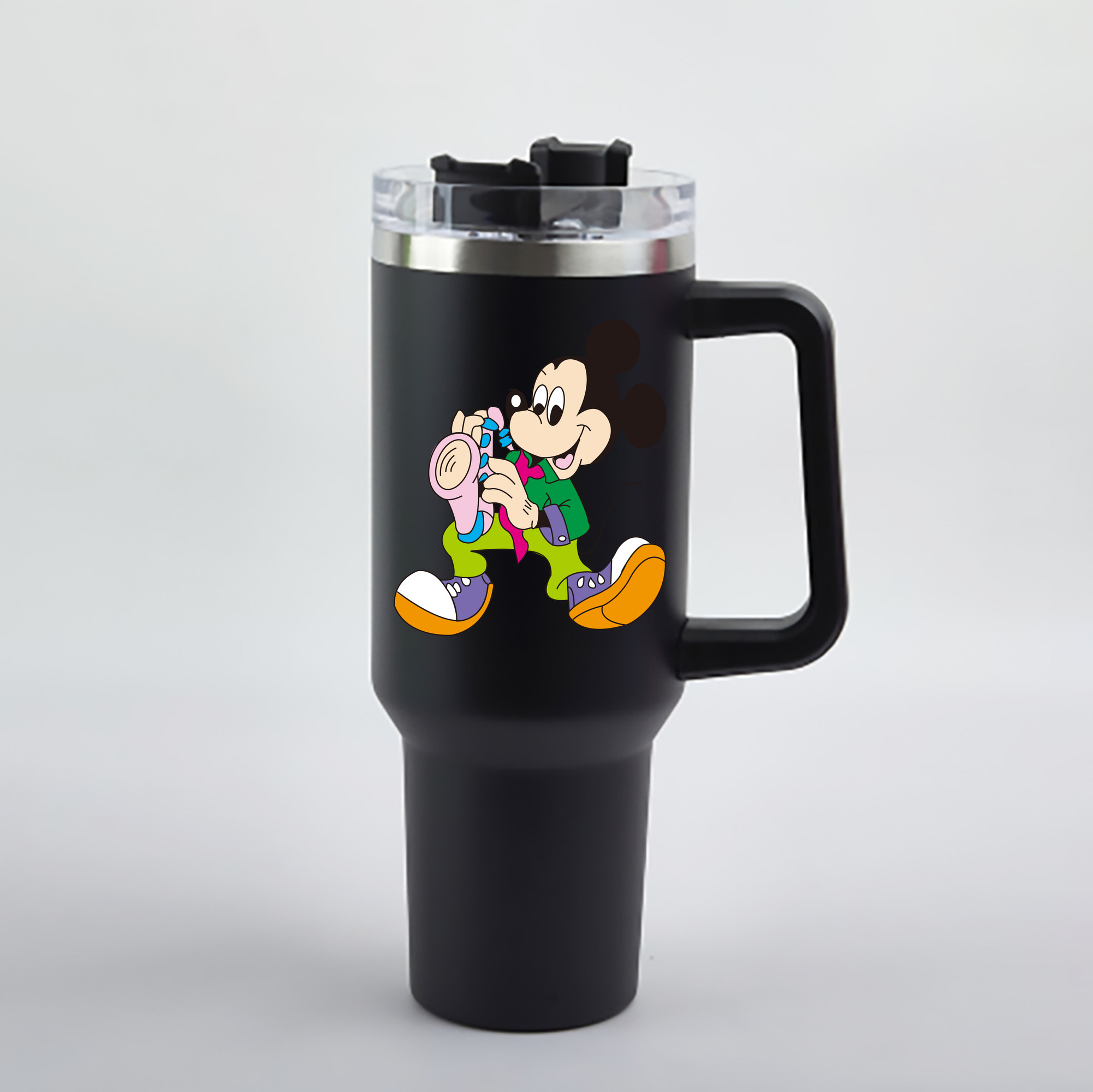 （画像用） ミッキーマウス Mickey Mouse 1200mL車用タンブラー - クリスタルステッカー（プラスチックストロー付き）