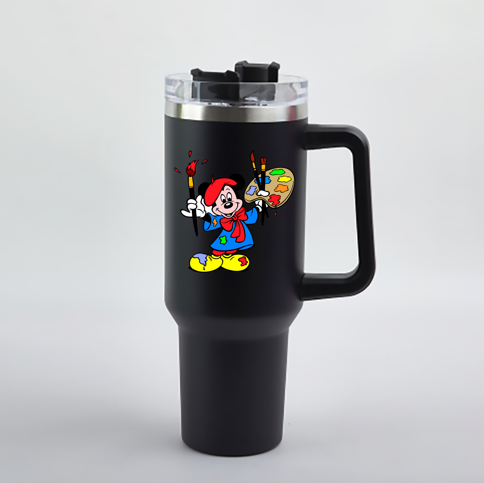 （画像用） ミッキーマウス Mickey Mouse 1200mL車用タンブラー - クリスタルステッカー（プラスチックストロー付き）