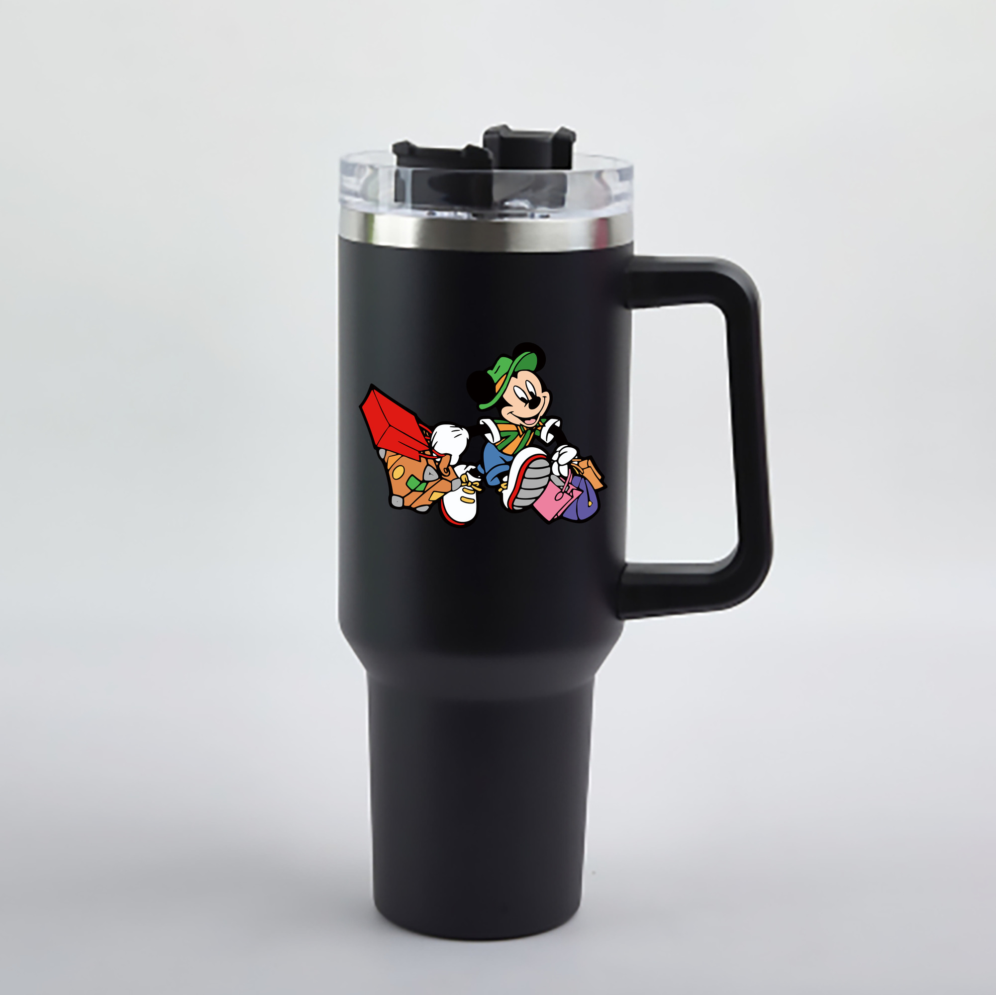 （画像用） ミッキーマウス Mickey Mouse 1200mL車用タンブラー - クリスタルステッカー（プラスチックストロー付き）