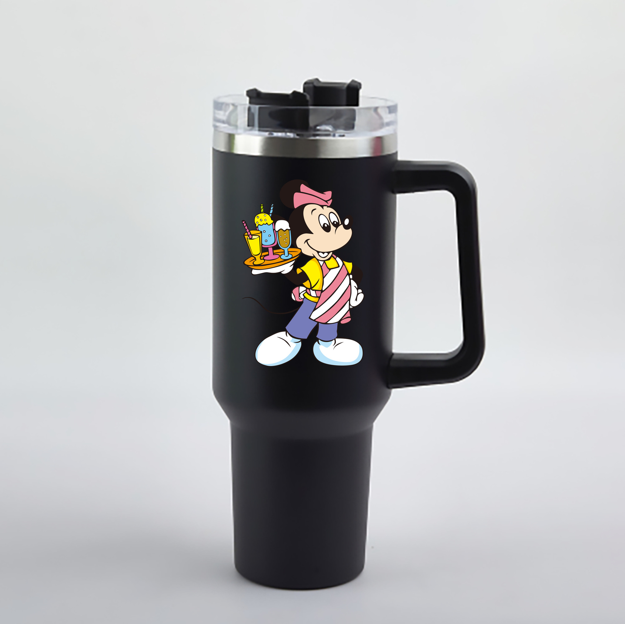 （画像用） ミッキーマウス Mickey Mouse 1200mL車用タンブラー - クリスタルステッカー（プラスチックストロー付き）