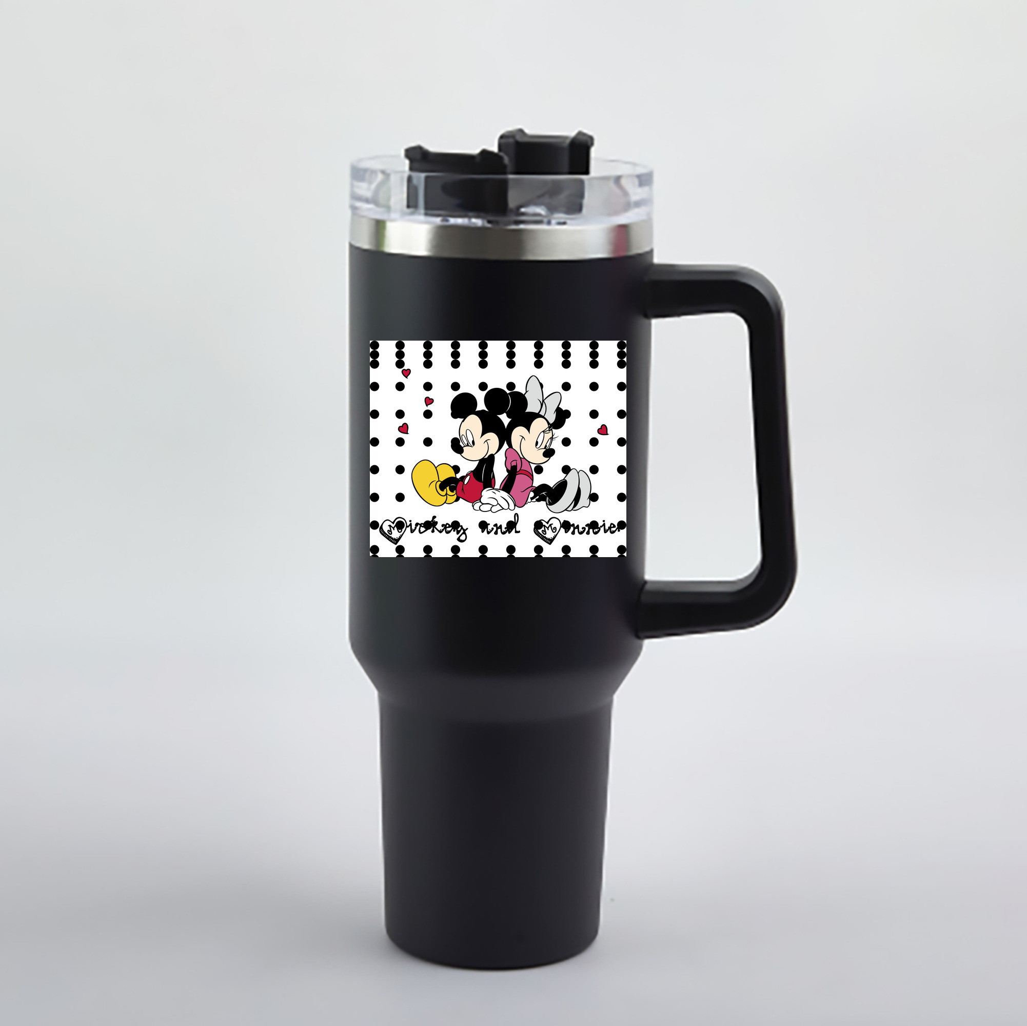 （画像用） ミッキーマウス Mickey Mouse 1200mL車用タンブラー - クリスタルステッカー（プラスチックストロー付き）