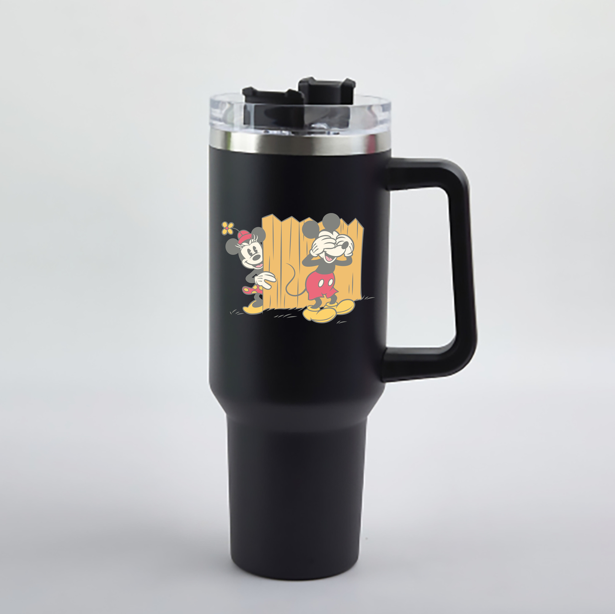 （画像用） ミッキーマウス Mickey Mouse 1200mL車用タンブラー - クリスタルステッカー（プラスチックストロー付き）