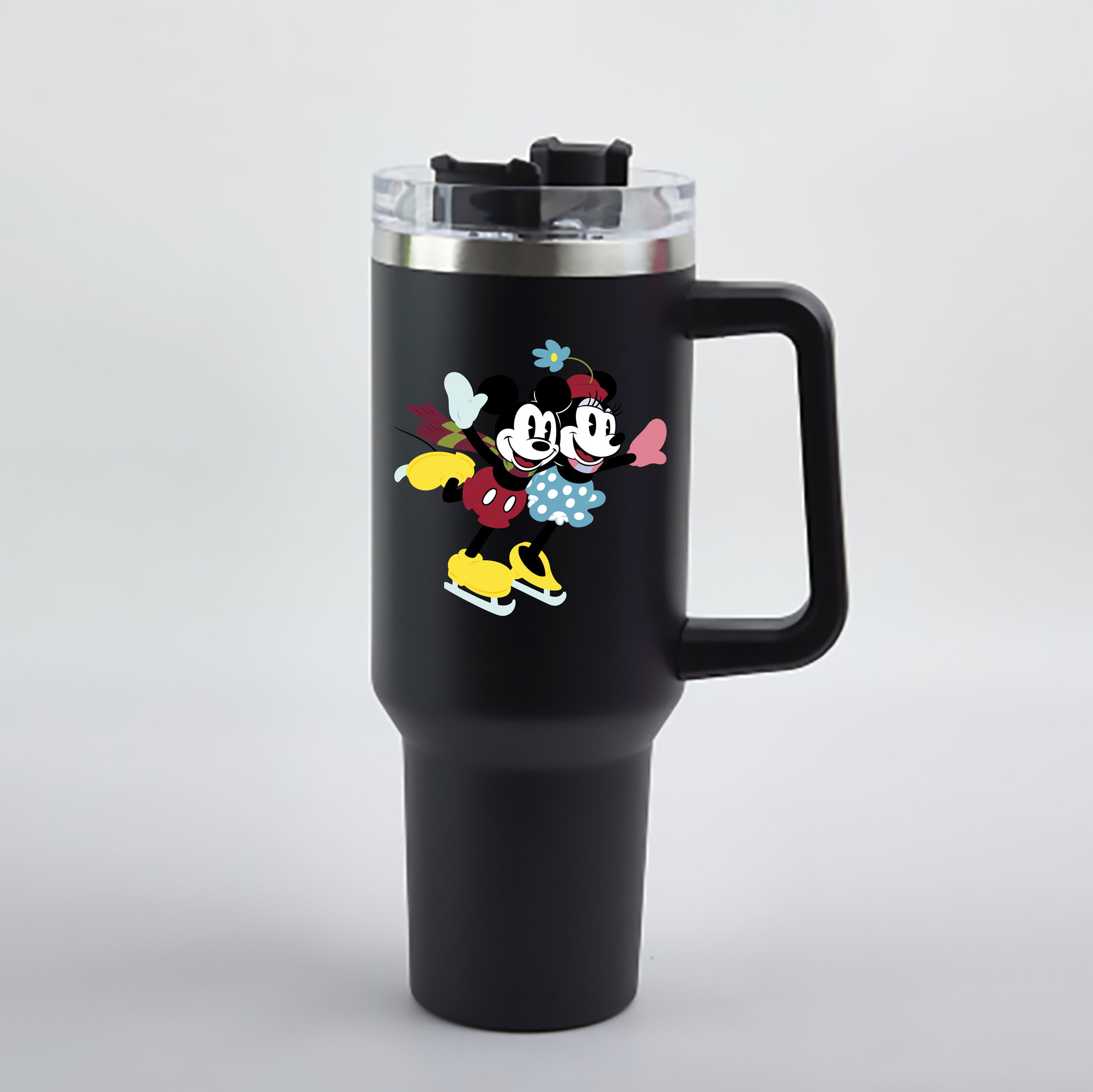 （画像用） ミッキーマウス Mickey Mouse 1200mL車用タンブラー - クリスタルステッカー（プラスチックストロー付き）