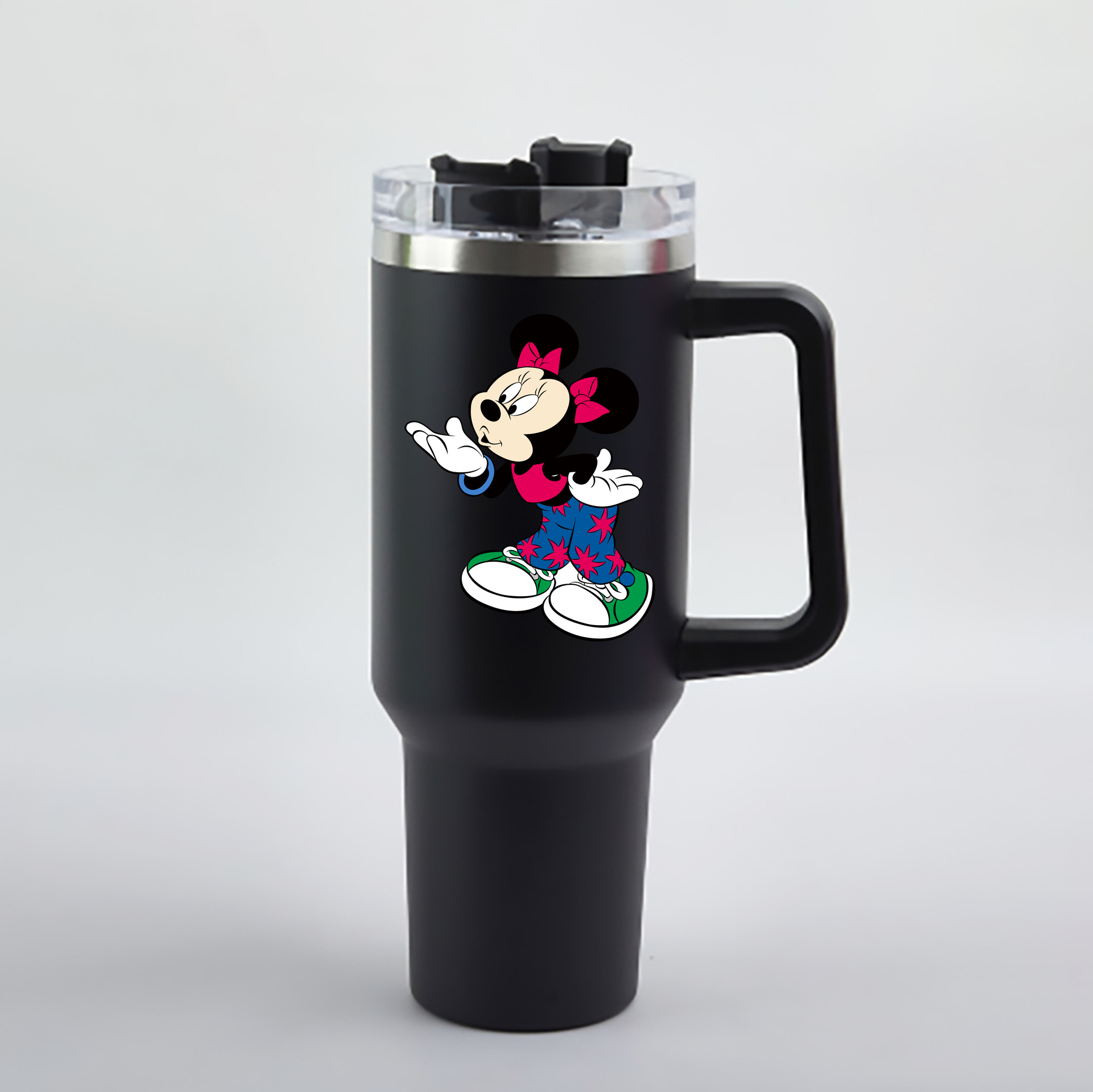 （画像用） ミッキーマウス Mickey Mouse 1200mL車用タンブラー - クリスタルステッカー（プラスチックストロー付き）