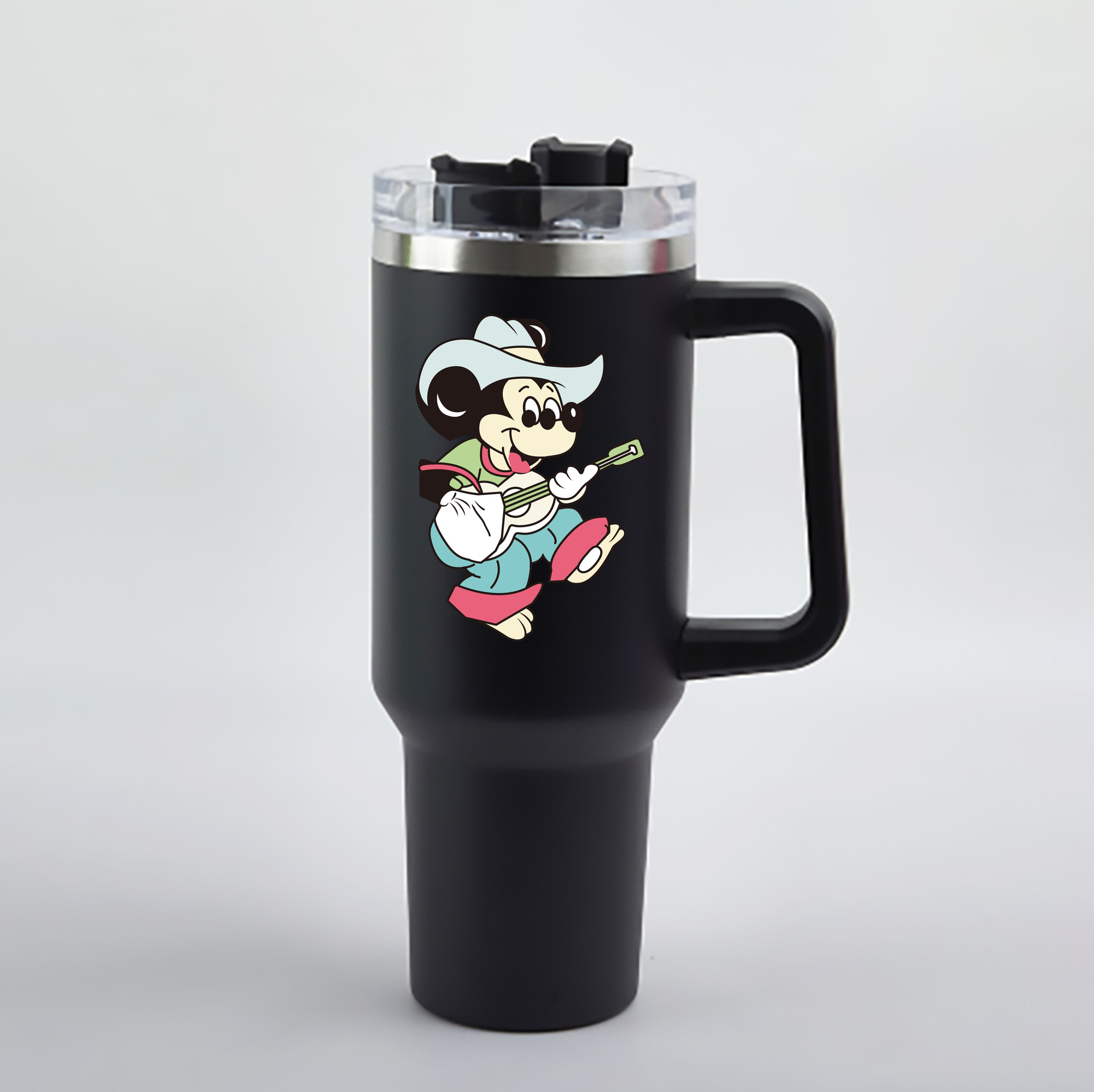 （画像用） ミッキーマウス Mickey Mouse 1200mL車用タンブラー - クリスタルステッカー（プラスチックストロー付き）