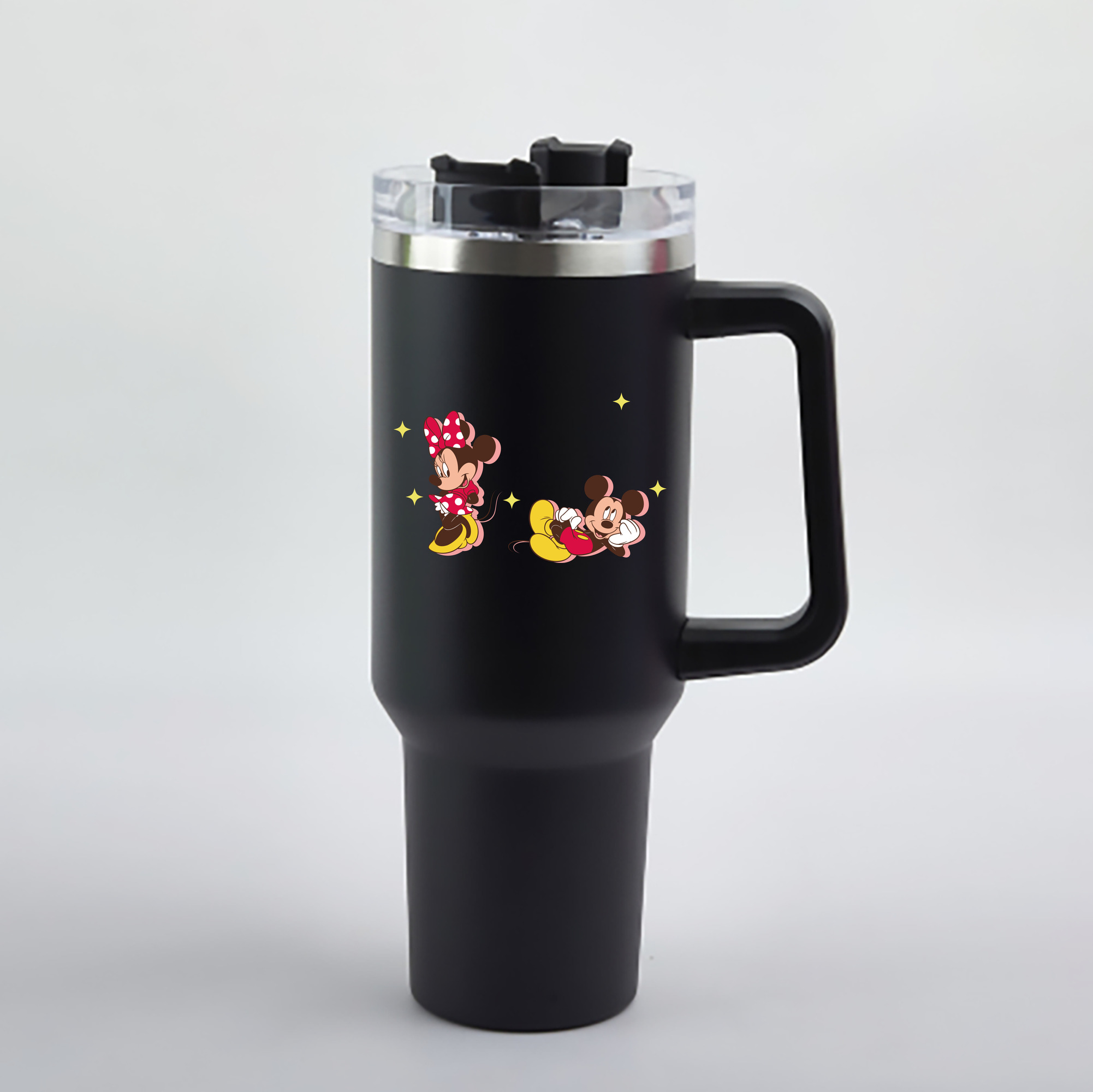 （画像用） ミッキーマウス Mickey Mouse 1200mL車用タンブラー - クリスタルステッカー（プラスチックストロー付き）