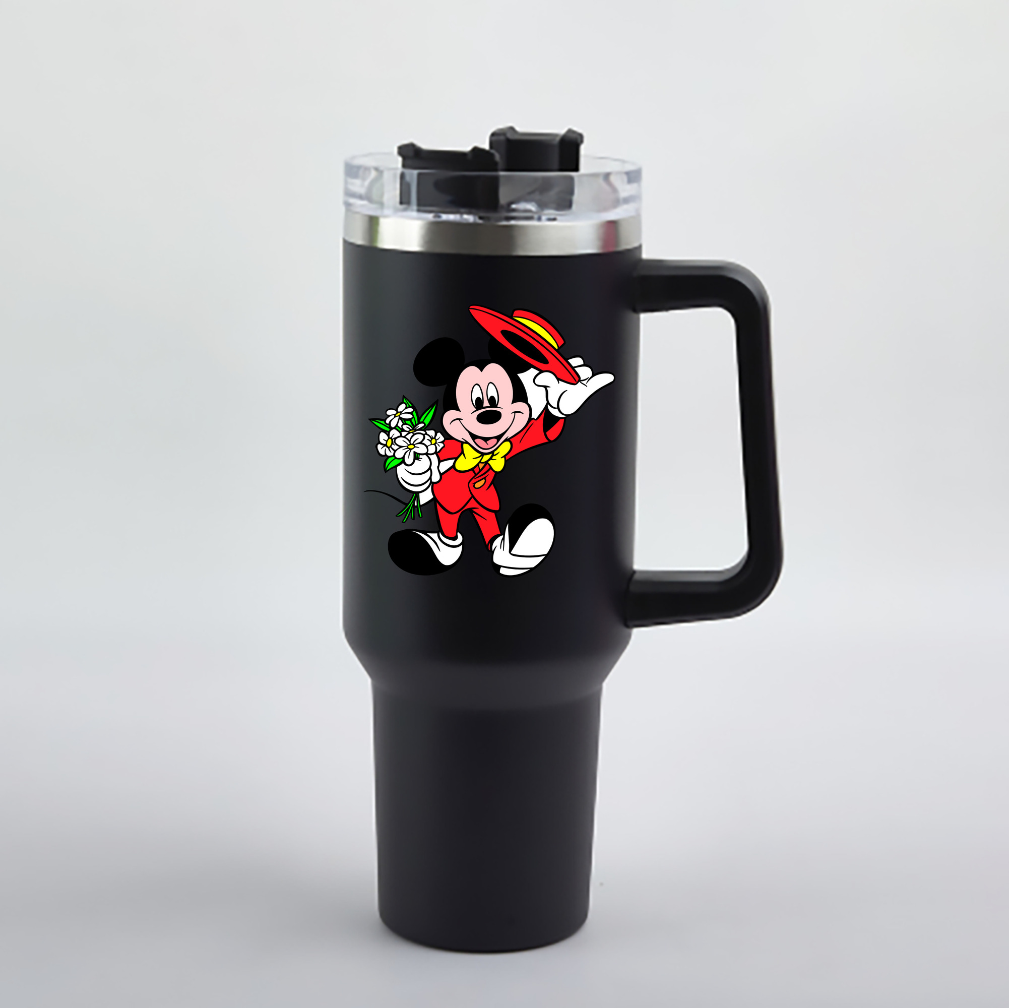 （画像用） ミッキーマウス Mickey Mouse 1200mL車用タンブラー - クリスタルステッカー（プラスチックストロー付き）