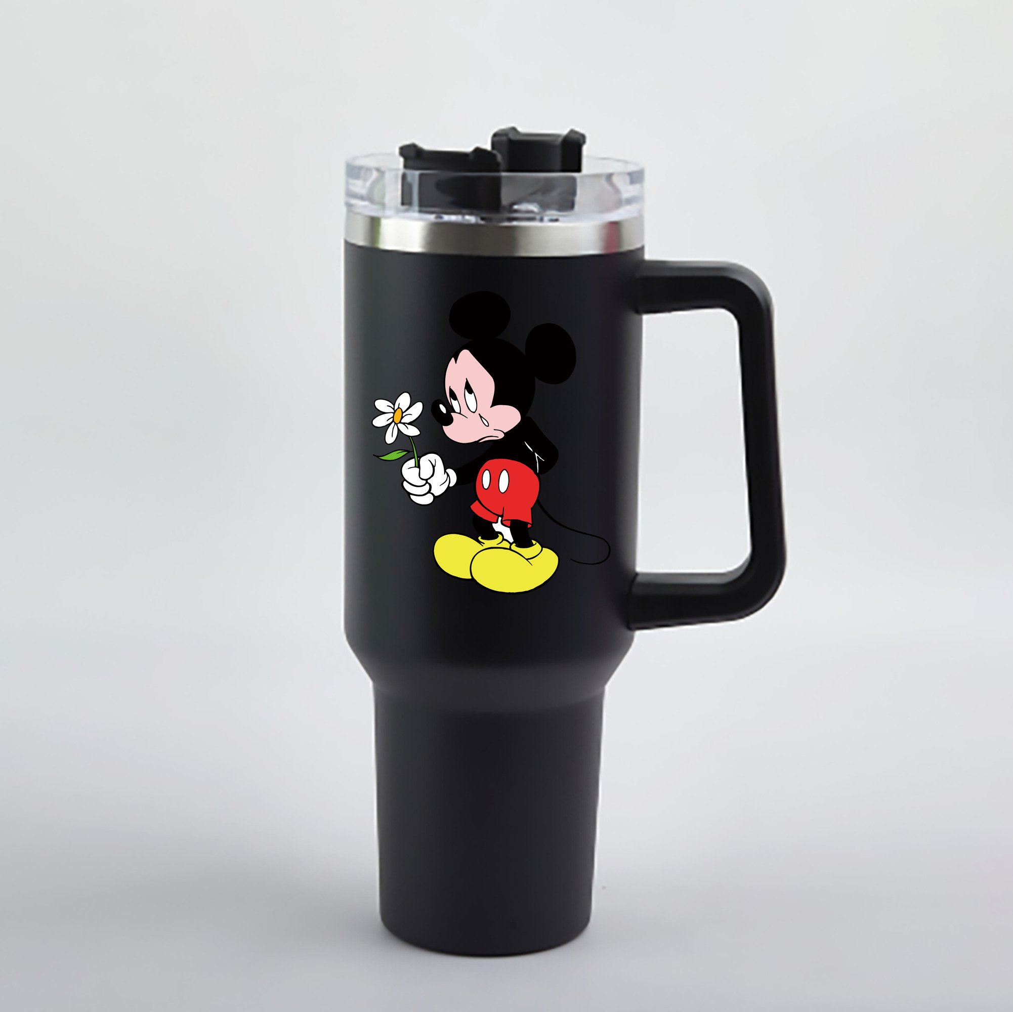 （画像用） ミッキーマウス Mickey Mouse 1200mL車用タンブラー - クリスタルステッカー（プラスチックストロー付き）