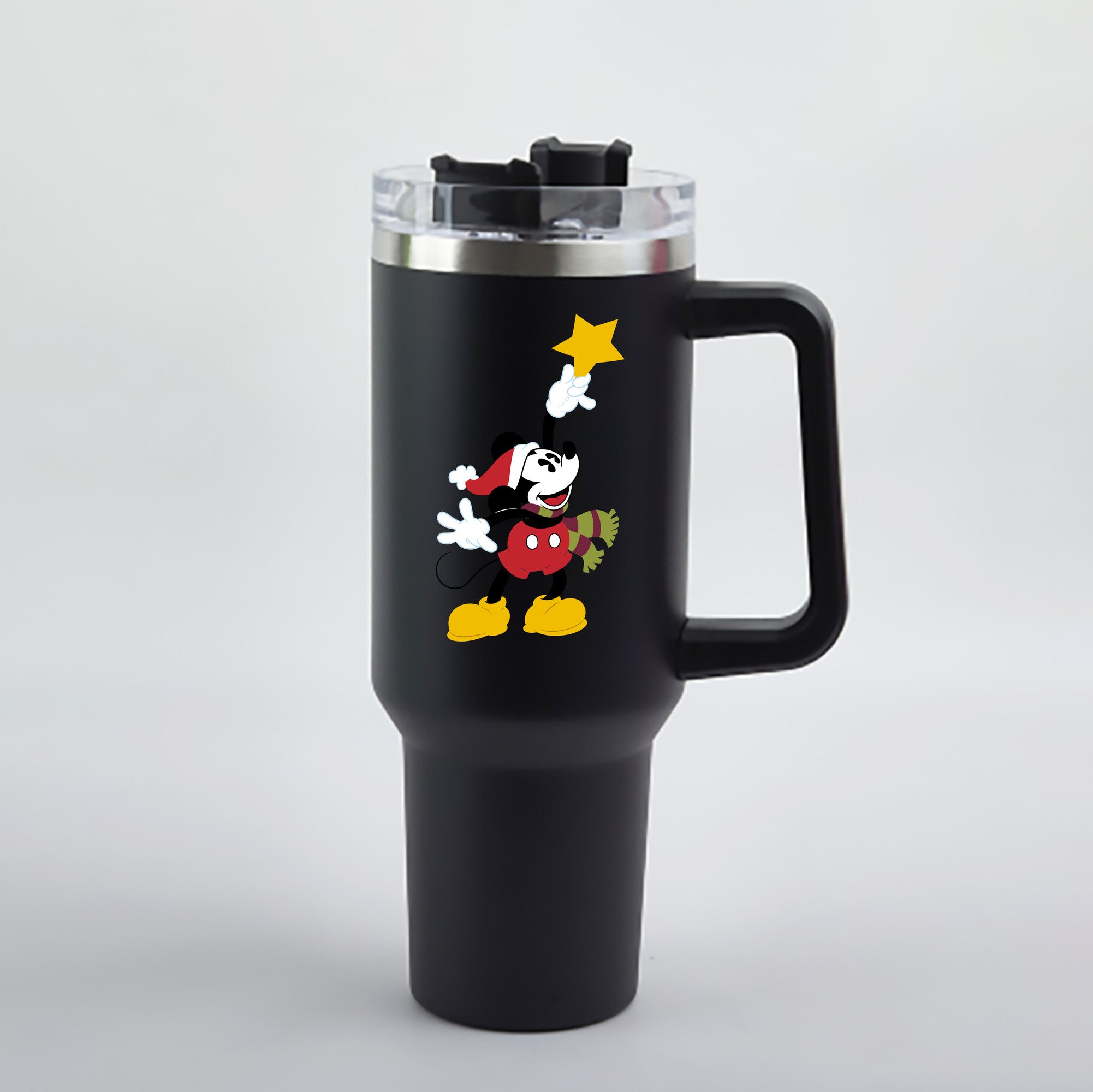 （画像用） ミッキーマウス Mickey Mouse 1200mL車用タンブラー - クリスタルステッカー（プラスチックストロー付き）