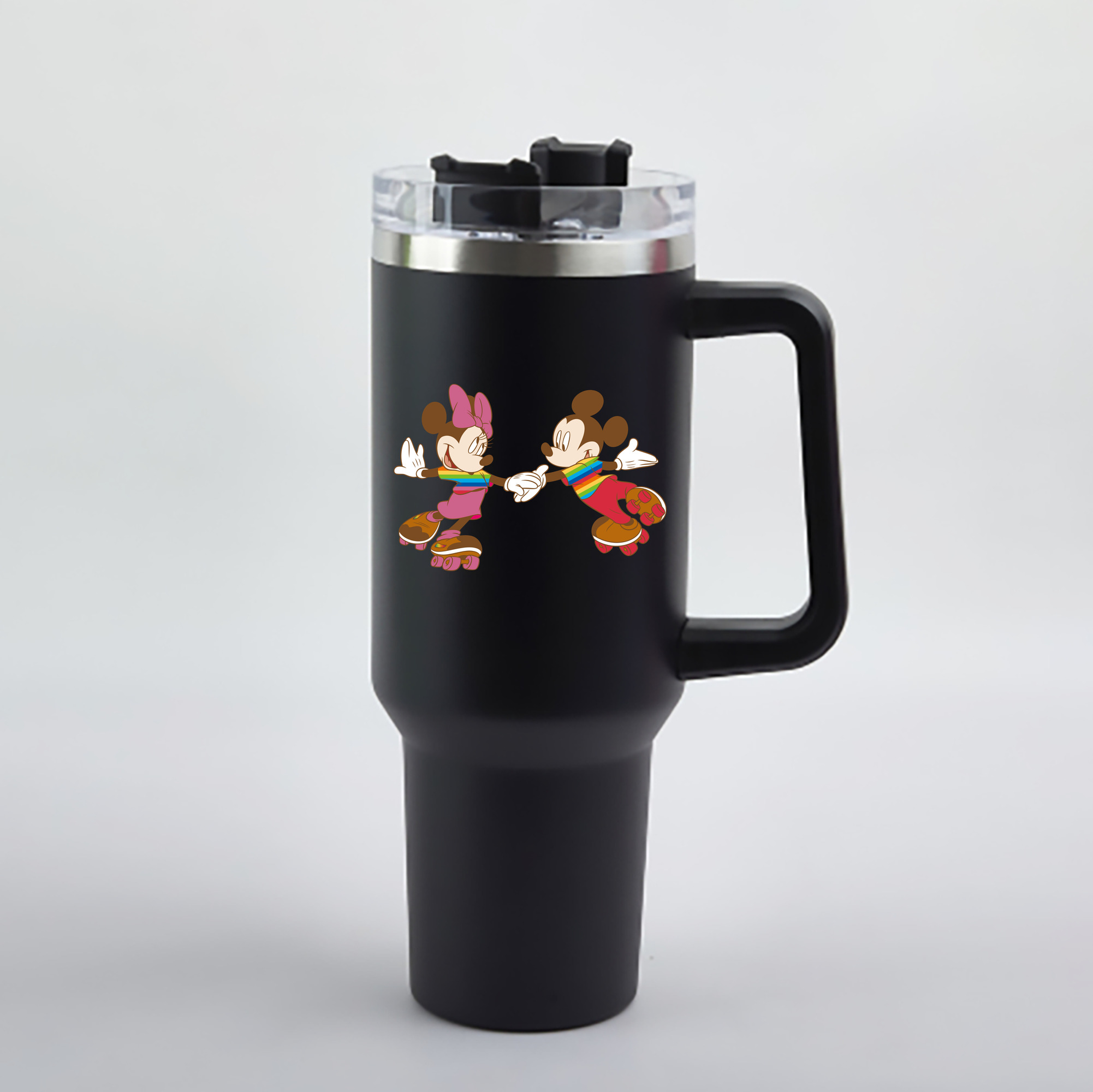 （画像用） ミッキーマウス Mickey Mouse 1200mL車用タンブラー - クリスタルステッカー（プラスチックストロー付き）