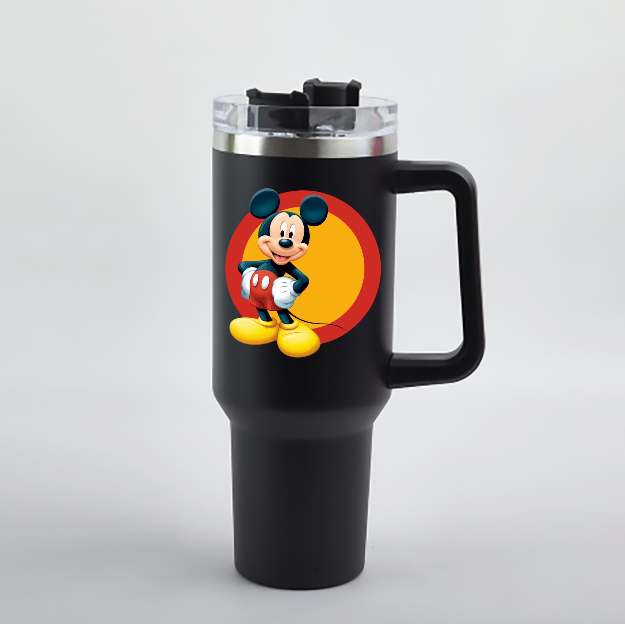 （画像用） ミッキーマウス Mickey Mouse 1200mL車用タンブラー - クリスタルステッカー（プラスチックストロー付き）